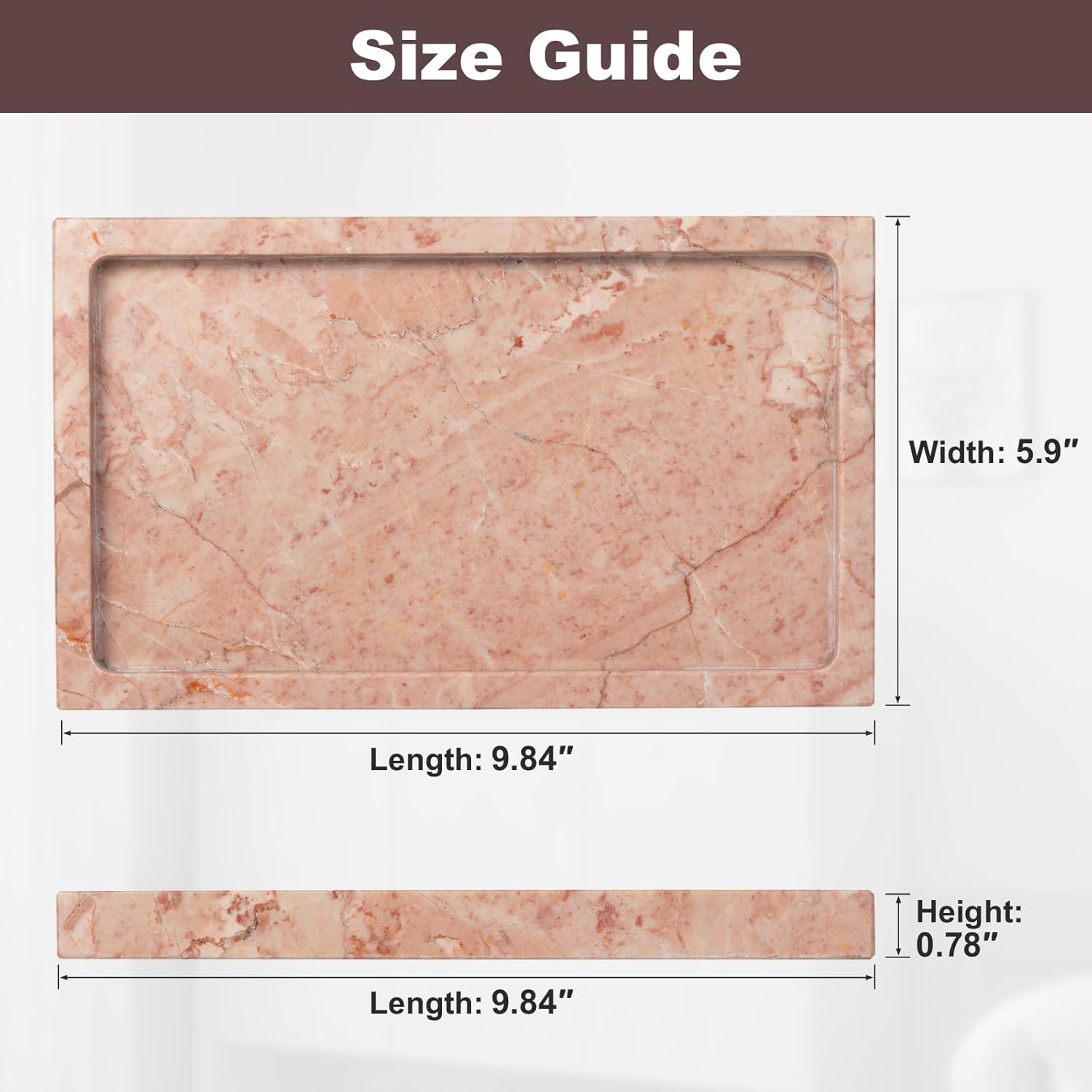 Natural Marble Rectangular Tray 10x6 Inch - Cream Rose Vanity Organizer for Bathroom, Coffee Table & Kitchen - Weighted Base - Image 6