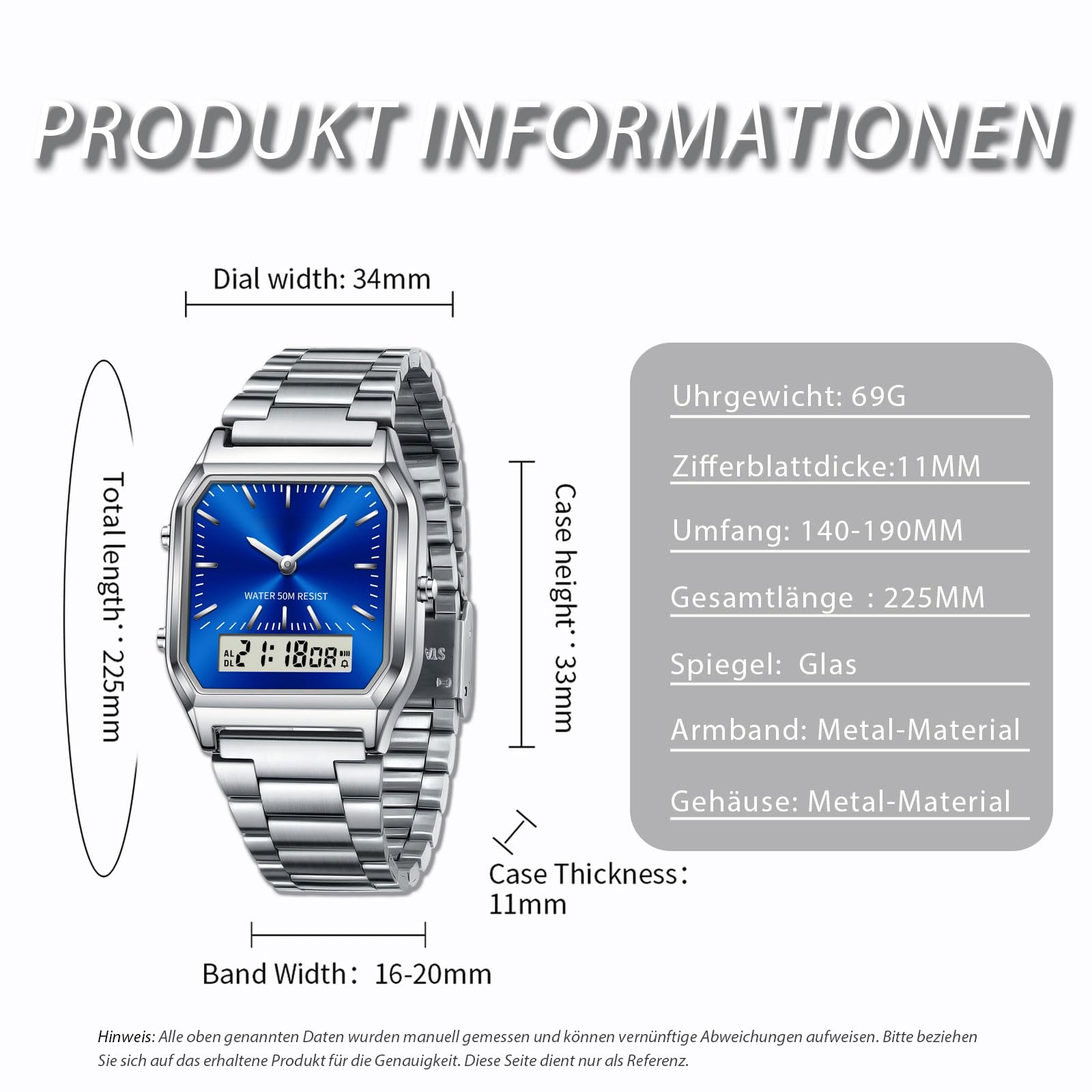 findtime Reloj de pulsera unisex analógico, digital, retro, reloj de cuarzo, resistente al agua, iluminación con fecha, alarma, cronómetro, reloj de mujer, reloj vintage y elegante