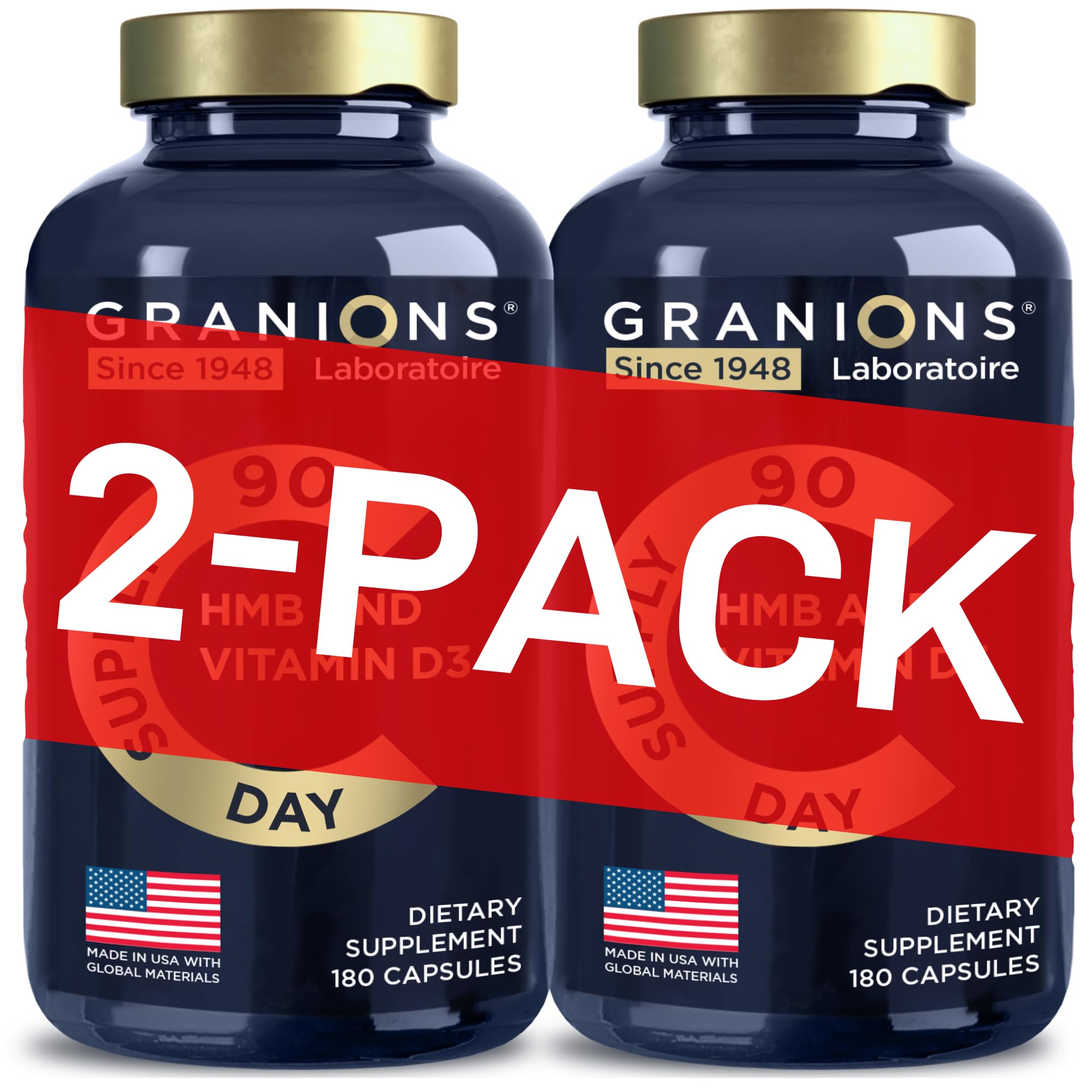 Granions HMB and Vitamin D3 Supplement - Muscle Recovery, Beta Hydroxy Butyrate Pre Workout Muscle Builder, Mass Gainer - 1000 MG with D3 and Calcium - 360 HMB Capsules, 6-Month Supply