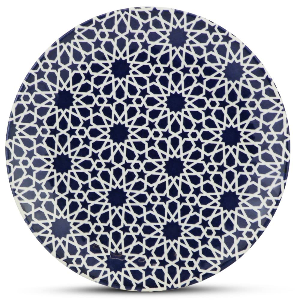 Juego de 6 platos de porcelana oriental redondos, 27 cm de diámetro, color azul y blanco