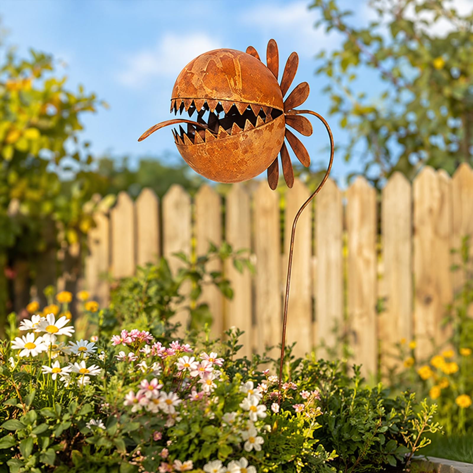CLBDRESS Whimsical Metal Carnivorous Plant Garden Stake Non-Fading Venus Fly Trap Garden Stakes Multi Purpose Rusty Plants Sculpture for Halloween Gothic Decoration