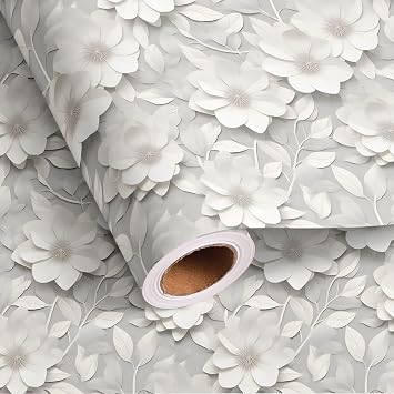 Dtiafu Wedding Wrapping Paper Roll - 3D White Floral Design for Valentines Day Wedding Birthday Holiday Gifts Total 28.5sq.ft