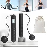 Skipping Rope with Counter&comma; Cordless Jump Rope&comma; Smart Weighted Jump Rope for Fast Shape&comma; Gravity Ball Skipping Tangle-Free Jumping Rope with Adjustable Digital Timer & Calorie