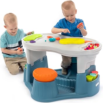 Simplay3 Kids Sensory Table with Active Seating and Art Storage, Toddler Activity Table and Chairs Set for Ages 1-1/2 to 6, Multicolor