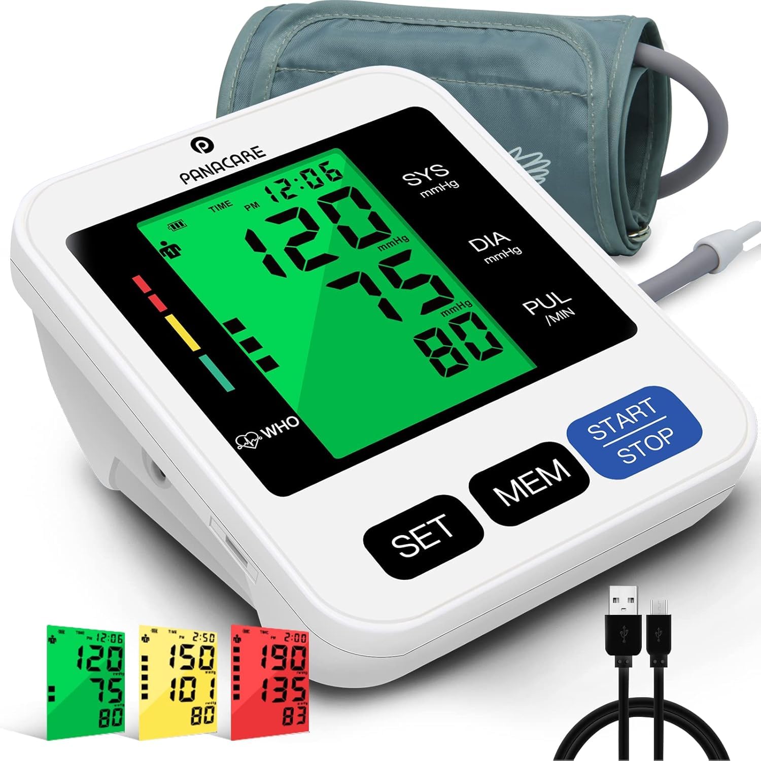 PANACARE 2.0 Vollautomatisch Oberarm Blutdruckmessgerät, 3-Farbiges Großes Display mit Hintergrundbeleuchtung| Deutsche Sprache | 2Users&198Daten| Manschette von 22-42cm, Blutdruckmonitor (Silber)
