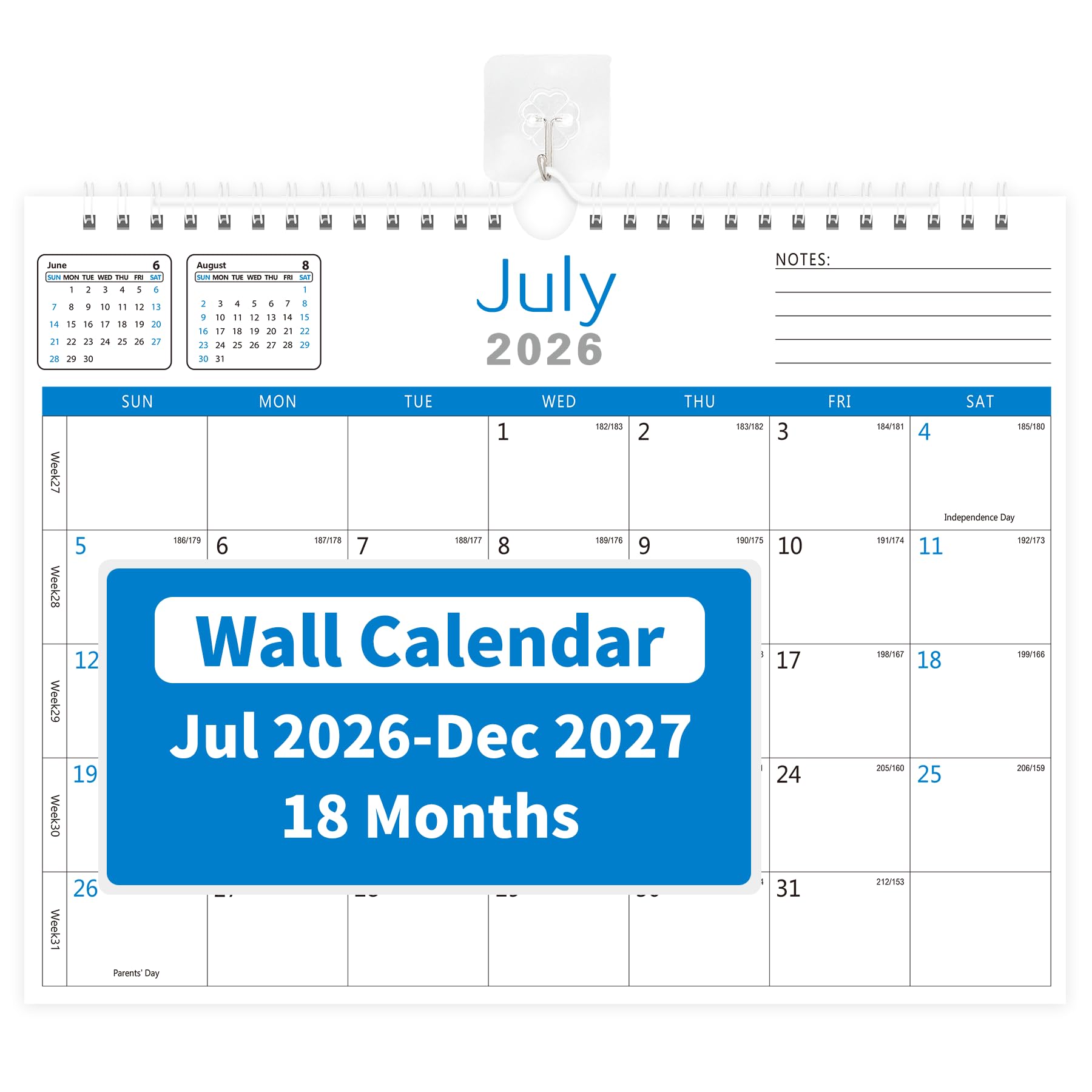 Amazon.com: MZD8391 Calendar 2026-2027, 18 Months Wall Calendar