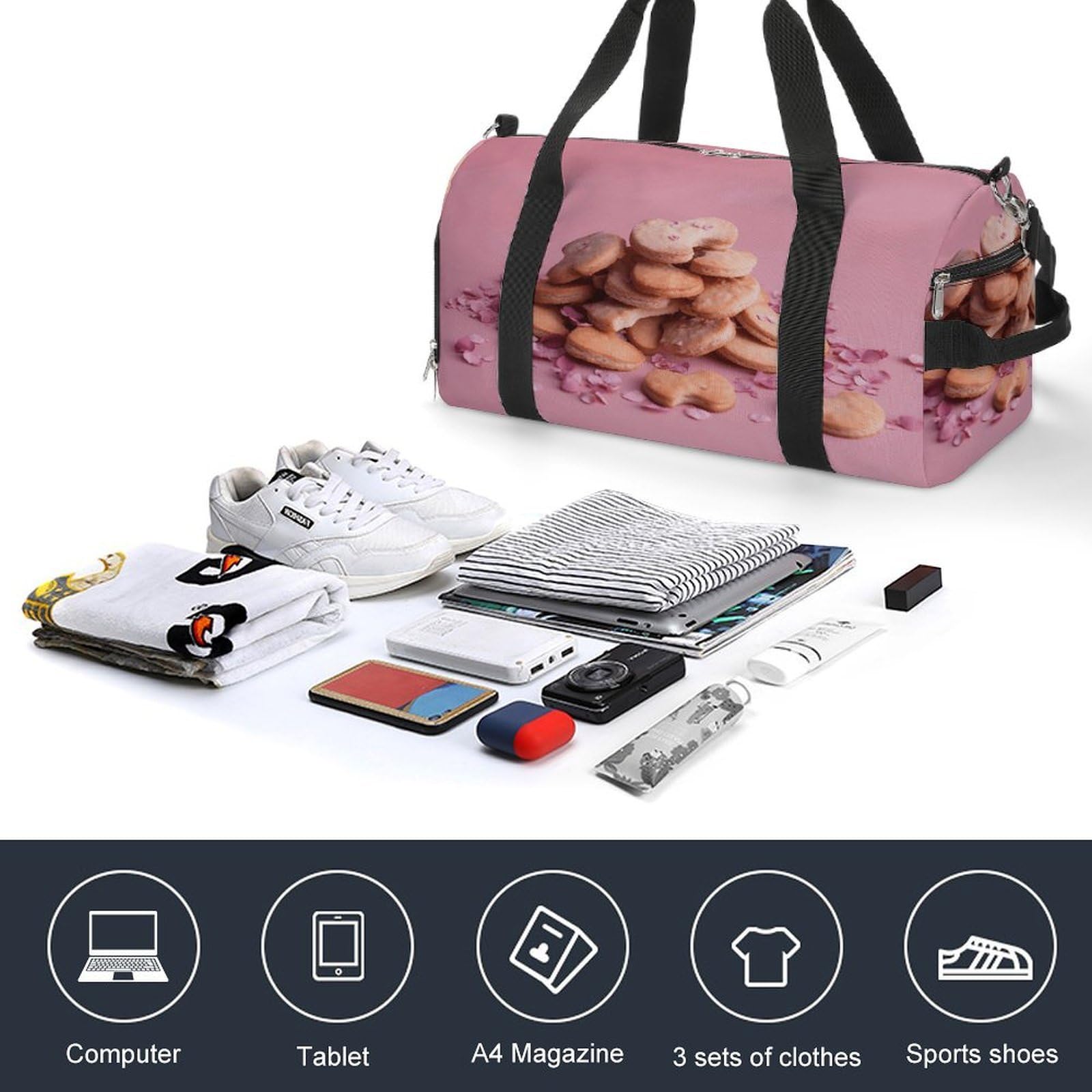 Bolsa de gimnasio ligera para alimentos, bolsa de viaje con compartimento para zapatos, bolsa de gimnasio para mujer, para pasar la noche, fin de semana, yoga, gimnasio, viajes de negocios, deportes y