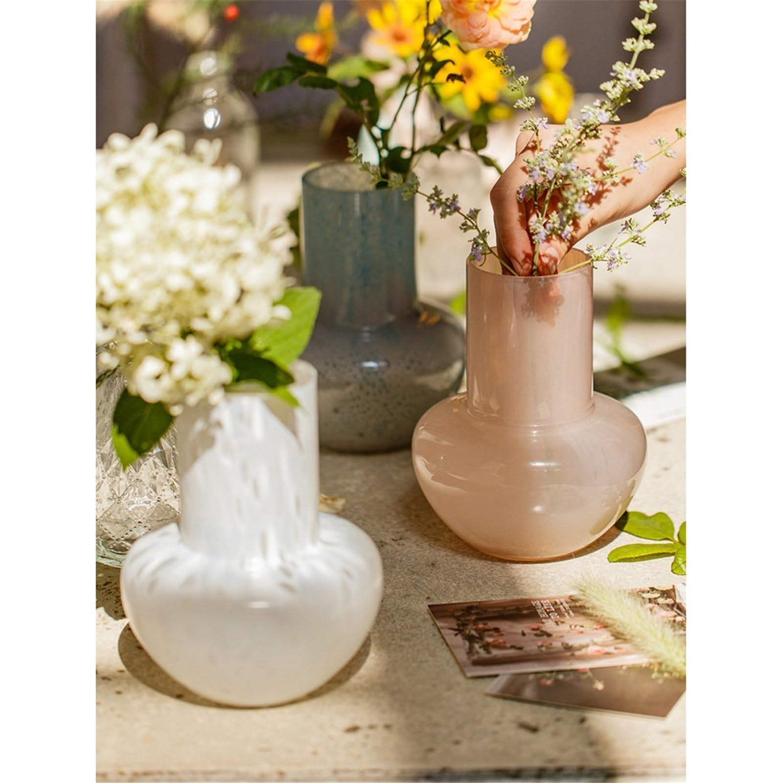 Vases en Verre moucheté Modernes, Vase à Fleurs décoratif de 16cm Haut for la Maison et Les centres Table Décoration d'intérieur(Grigio)
