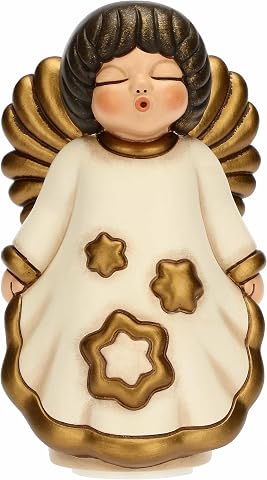 THUN - Puntale Per Albero di Natale Angelo in Ceramica Decorata a Mano, Addobbo Natalizio, Idea Regalo, 11x9.3x17.5 cm h