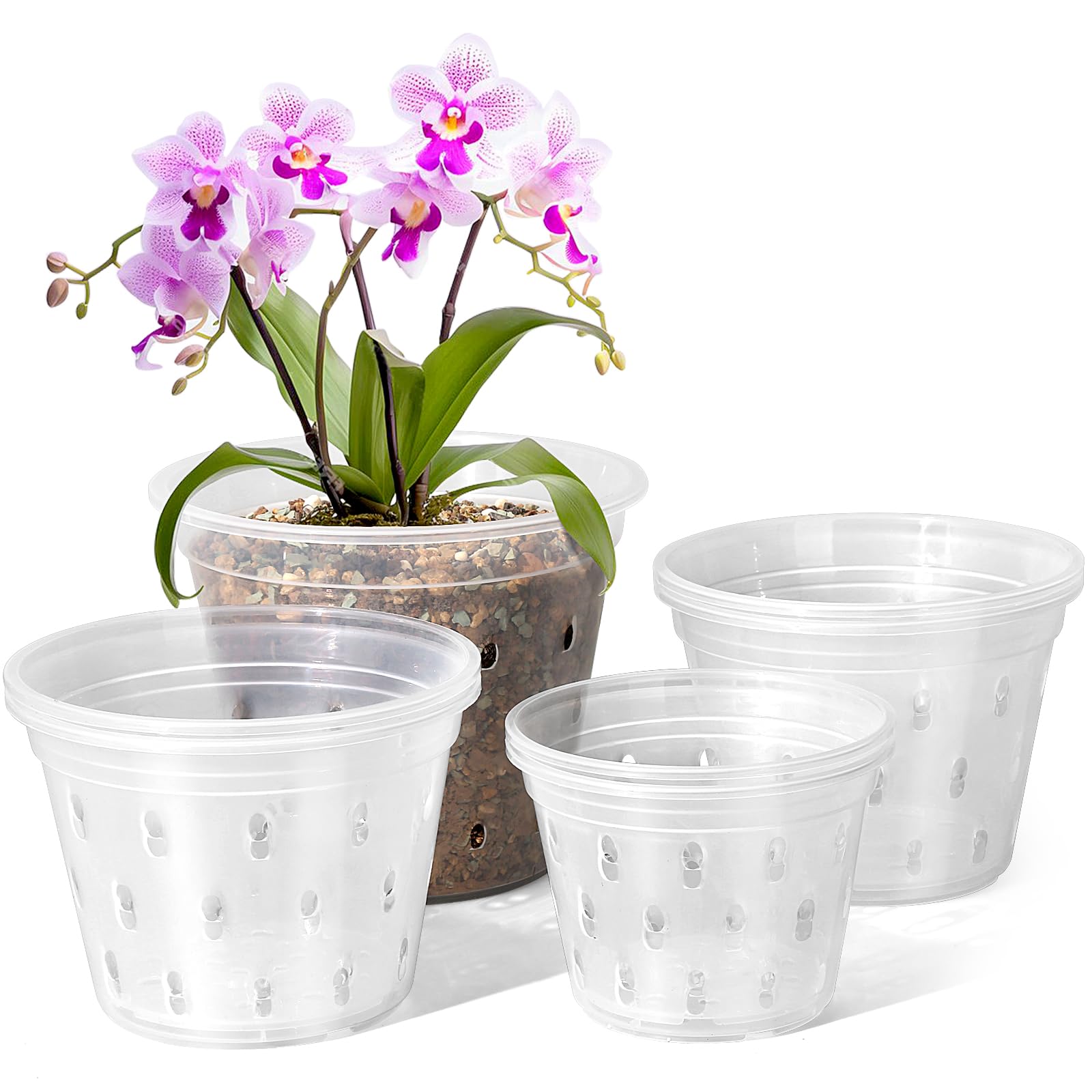 RAOOKIF 4-7 Inch Clear Orchid Pots, 8 Pack Plastic Pots with Holes