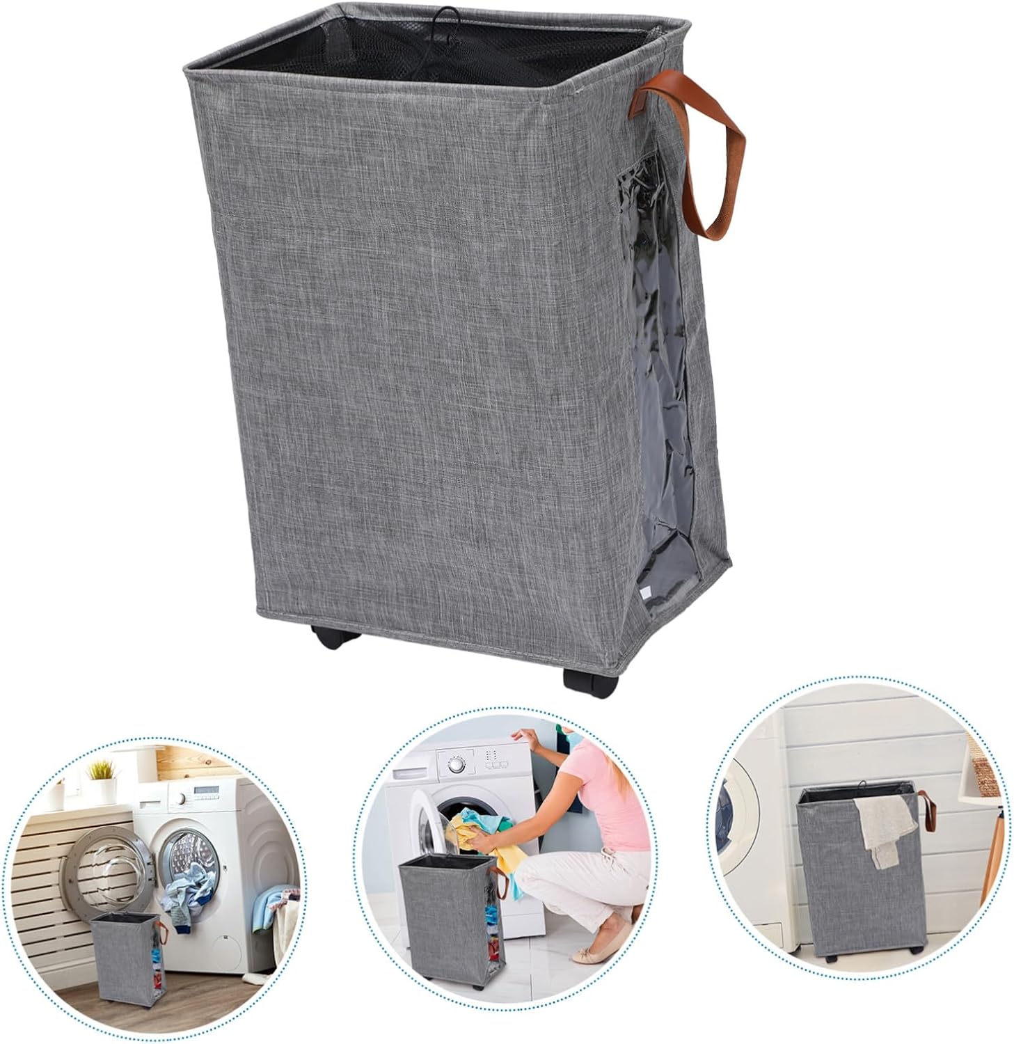 Collapsible Foldable Laundry Hamper with Wheels Portable Laundry Basket Storage Bag with Handle for Bedroom Bathroom Dorm