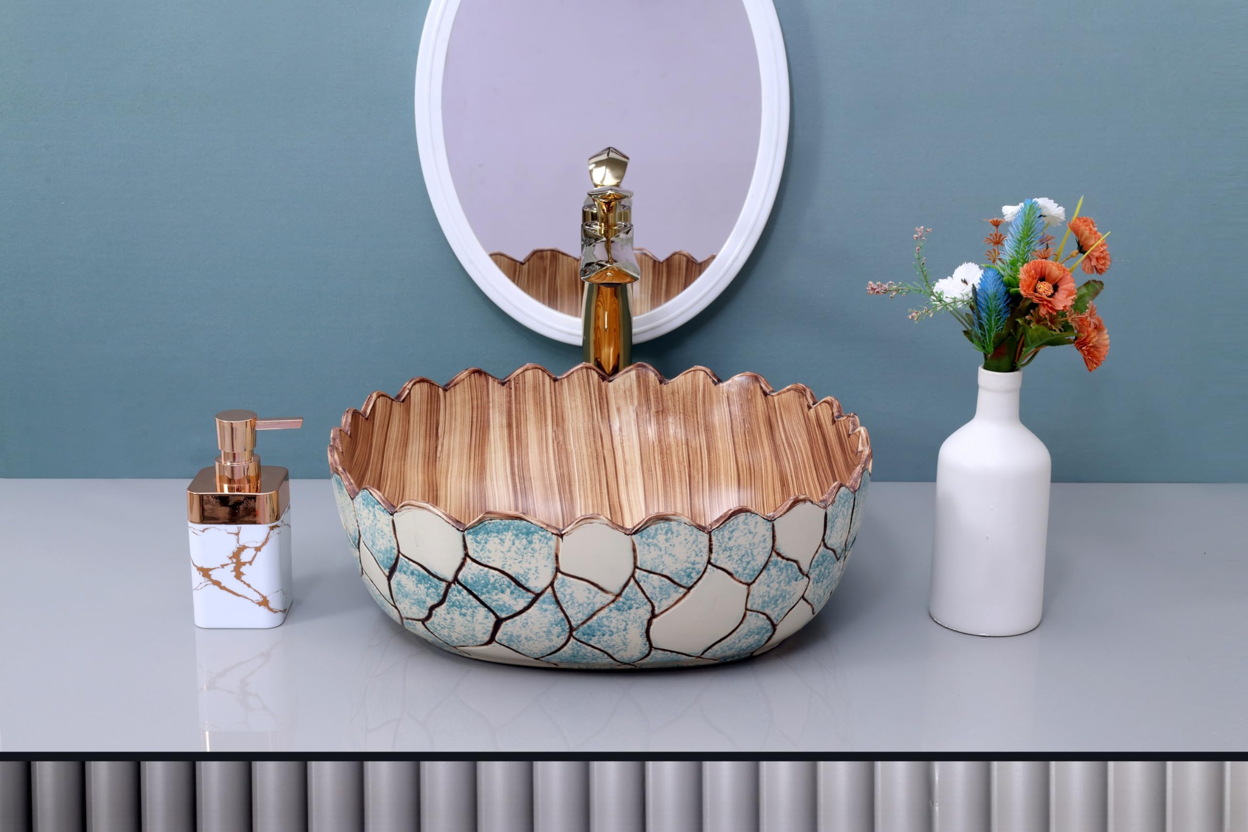 MAHISRE Ceramic Tabletop Wash Basin, Designer Ceramic Countertop, Wash Basin/Sink For Bathroom And Livingroom. 16.5 * 16.5 * 5.5 IN (VN506) (B0D17YW33Z) Amazon Price History, Amazon Price Tracker