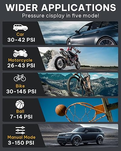 Miniatura 3 de Compresor de aire portátil para inflador de neumáticos, bomba de aire rápida de 150 psi y 12000 mAh para neumáticos de automóvil con medidor digital