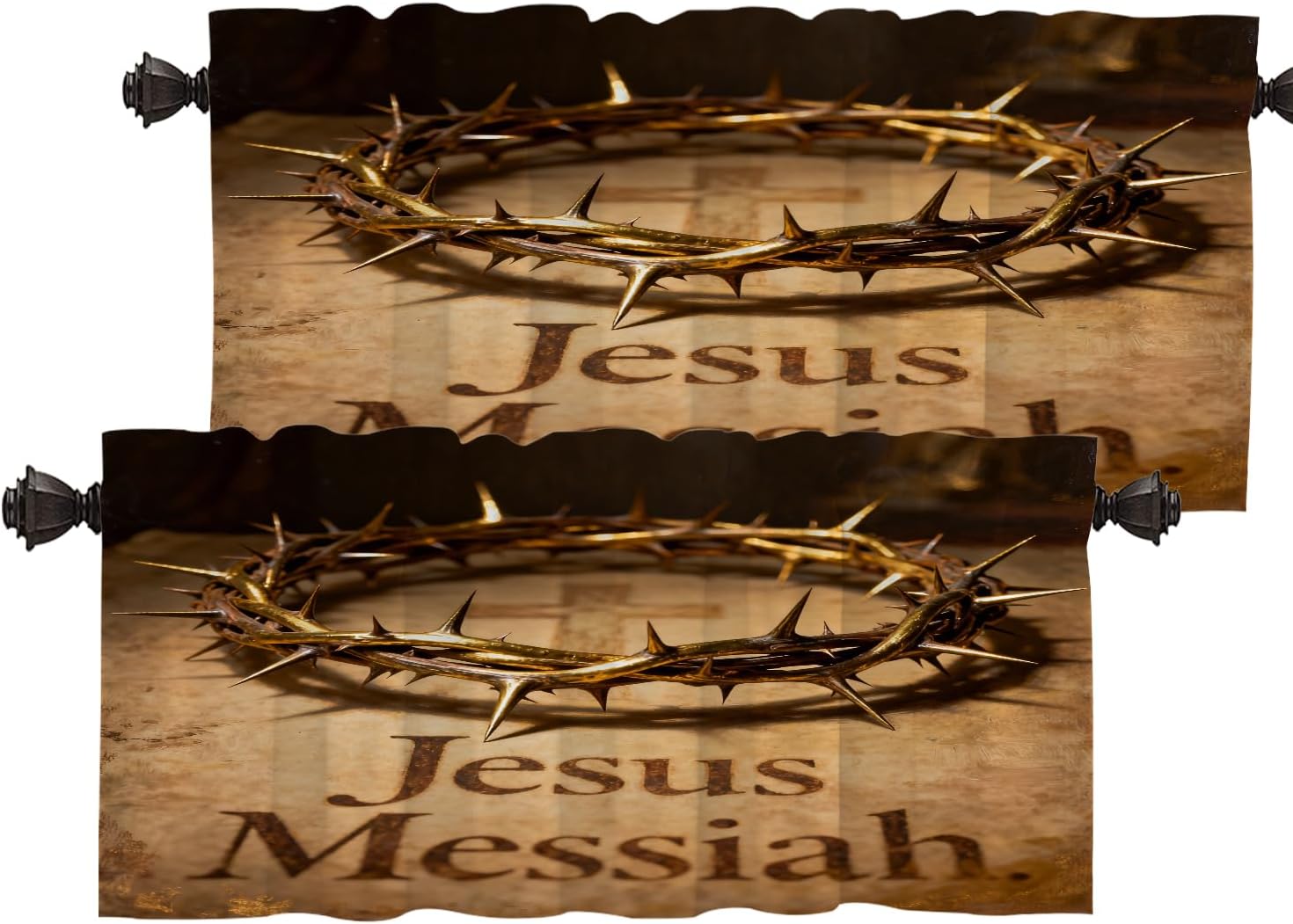 Batmerry Beige Art Thermal Insulated Valances for Windows,Brown Words Spiritual Kitchen Curtains and Valances Set Blackout Short Valance for Bathroom, 2 Pack 52X18 Inches