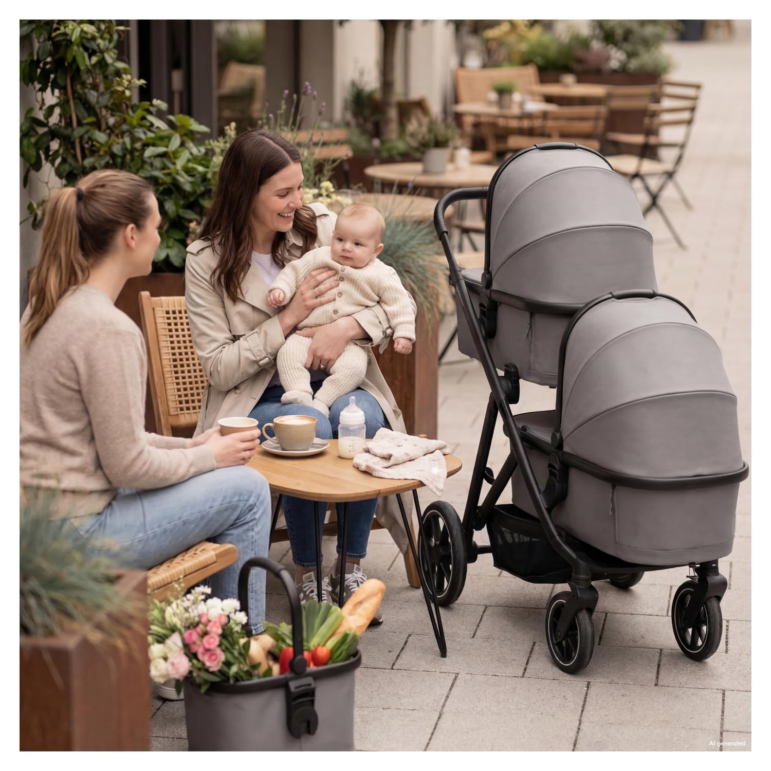 hauck Nacelle Bébé pour Poussette Double Grow N Care Dark Grey