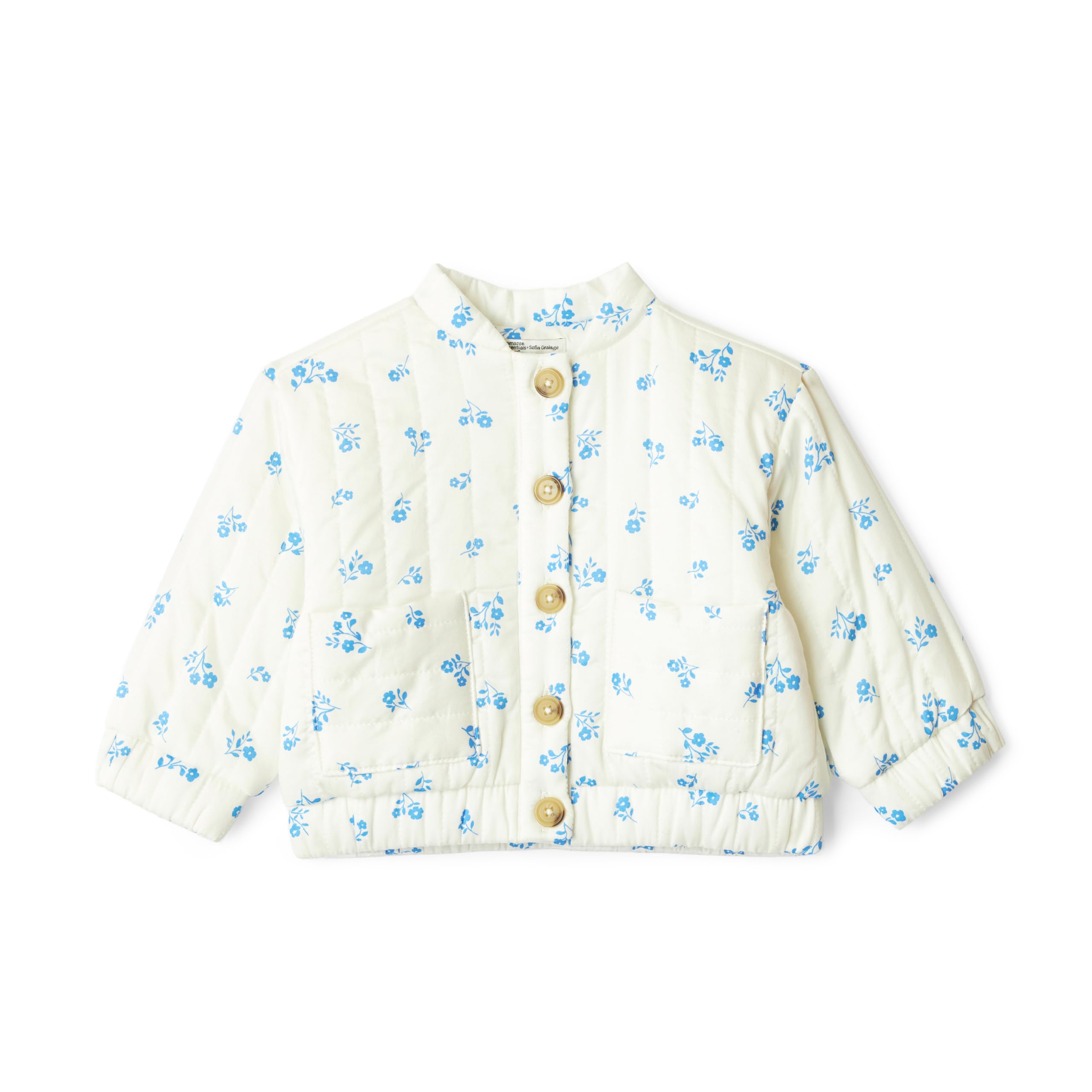 Amazon Essentials x Sofia Grainge Baby Girls' Cotton Sateen Lightweight Printed Jacket, Ivory Blue Floral, 18 Months