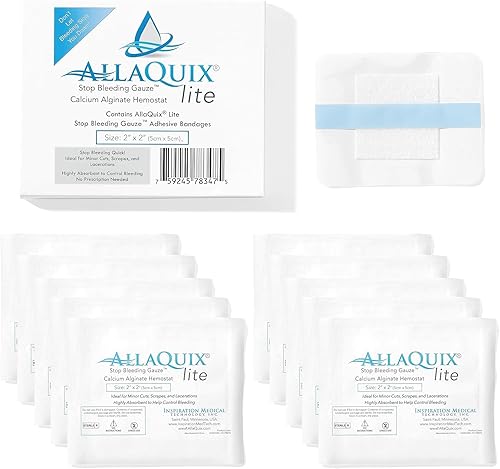 Lite Stop Bleeding Vendaje  Vendaje de alginato de calcio para heridas (cuadrado grande de 2 pulgadas), vendaje adhesivo de gasa hemostática de