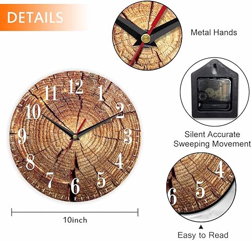 Miniatura 2 de Mxocom Reloj de pared de grano de madera, patrón de grietas de raíz de árbol viejo, 10 pulgadas, silencioso, sin tictac, funciona con pilas, reloj