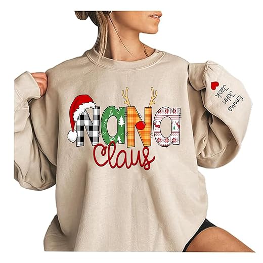 Personalized Nana Claus Sweatshirt for Women, Custom Nana Grandkids name Shirt, Christmas Nana Shirt, Christmas Nana Gifts, Nana Claus Shirt for Women, Xmas Gifts for Nana Yaya Nanny, Nana Sweater