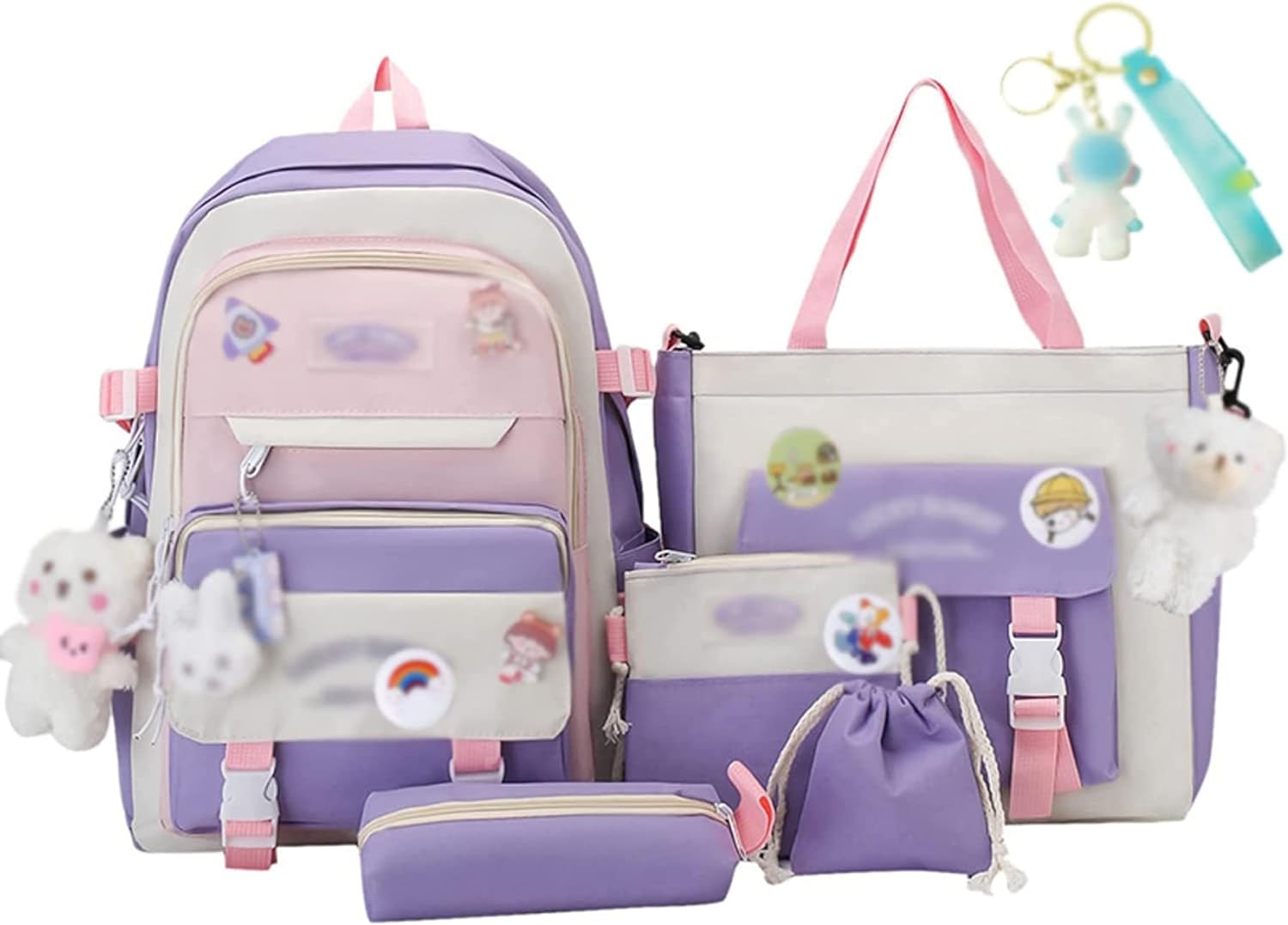 Kawaii Backpack 5Pcs Set Lightweight aesthetic backpack,Teens laptop computer cute backpacks for girls (cute backpack,one size) Cute Backpack One Size