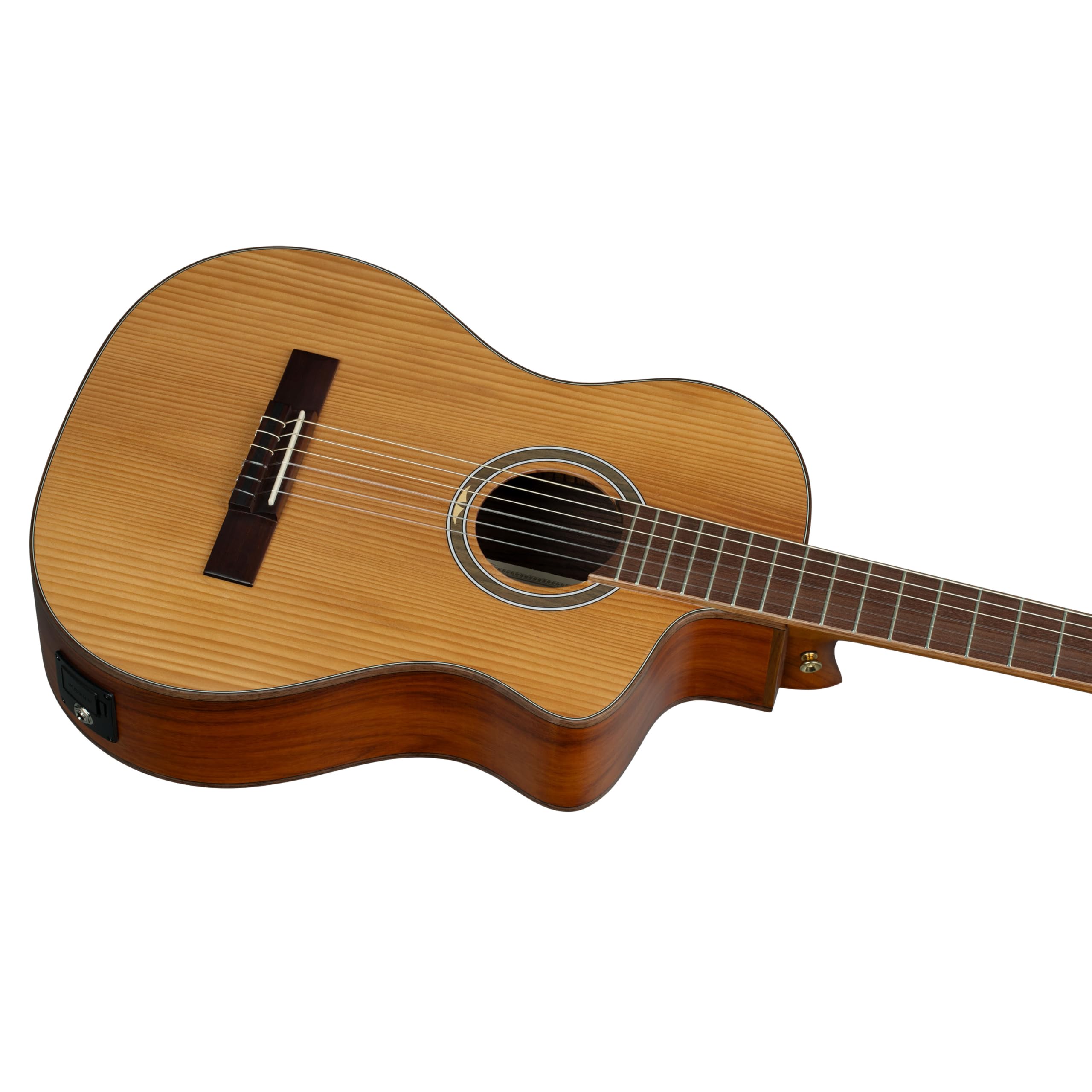 Ortega Guitars Guitarra de concierto tratada térmicamente, cuello extrafino, serie térmica, electroacústica, incluye funda de pícea, Pao Ferro (RCE23RO)