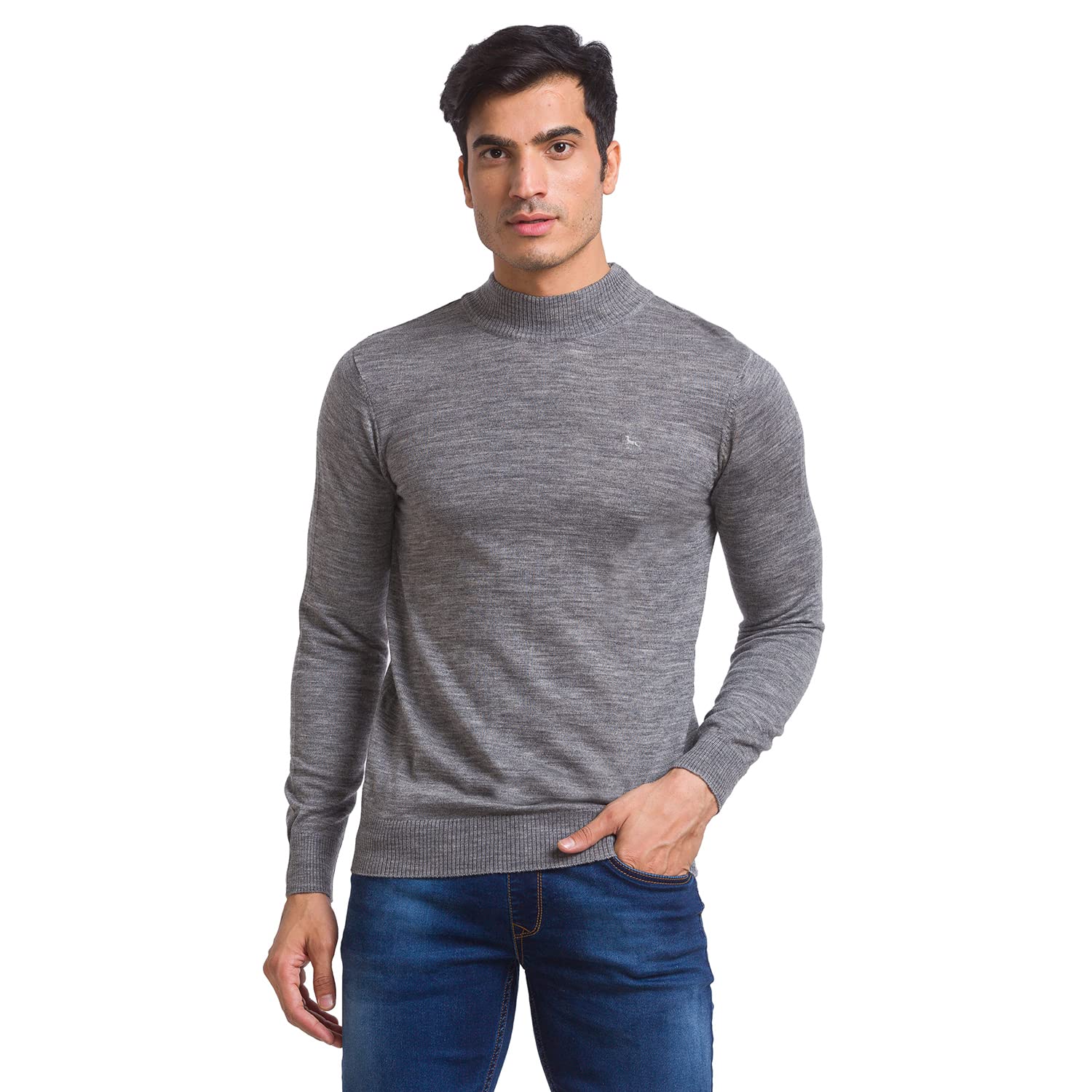 men's regular fit acrylic wool blend turtle neck solid pattern full sleeve sweater