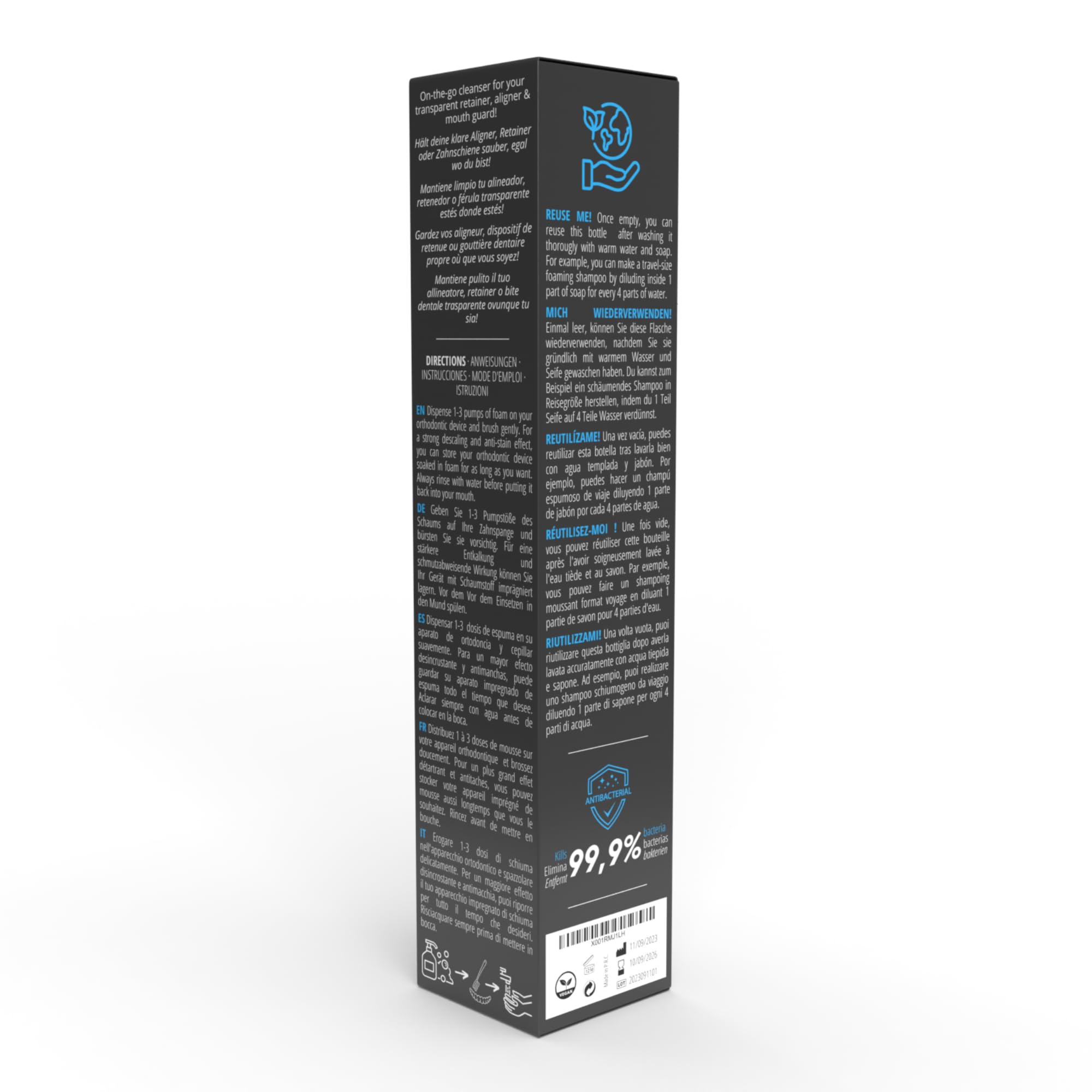 Pianka Czyszcząca do Przezroczystej Ortodoncji Retainer Cleaner | Aligners, Szyny, Retainery | Formuła 2w1 z Aktywnym Tlenem, Świeża Mięta (100 ml)