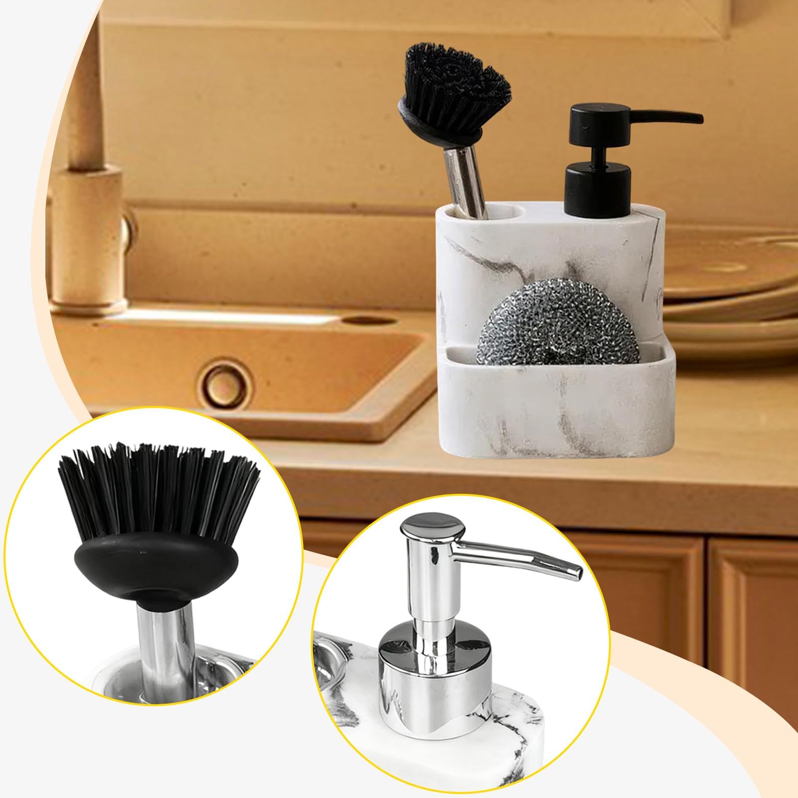 Dispenser per detersivo per Piatti 3 in 1, Contenitore con Pompa a Pressione, Pratico, Facile da Usare, Accessorio Multiuso, Gadget da Cucina compatti