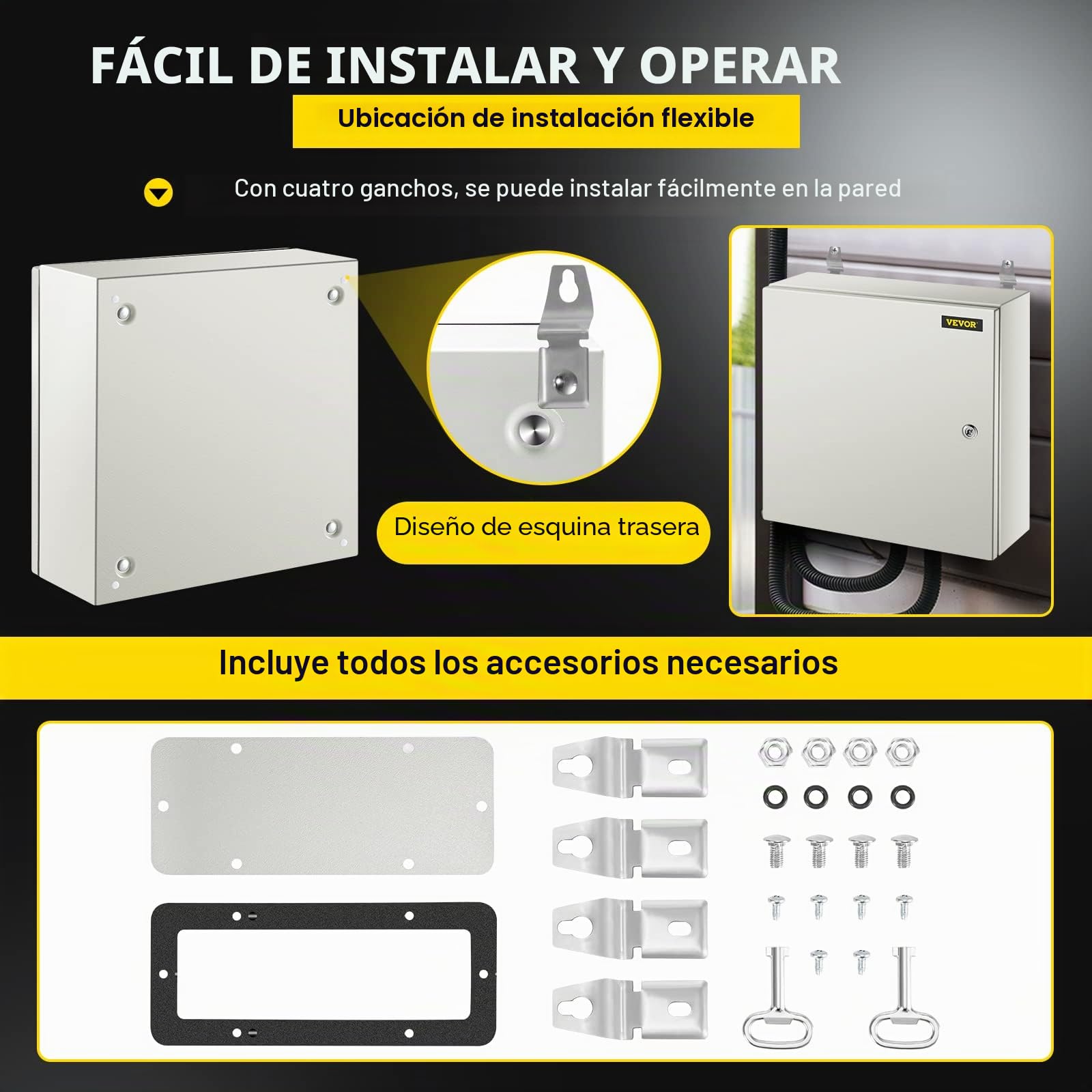 VEVOR Caja NEMA de Acero al Carbono 50 x 50 x 15 cm Caja de Gabinete Eléctrico NEMA 4X IP66 a Prueba de Agua y Polvo Caja de Conexiones Eléctricas para Exteriores e Interiores con Placa de Montaje