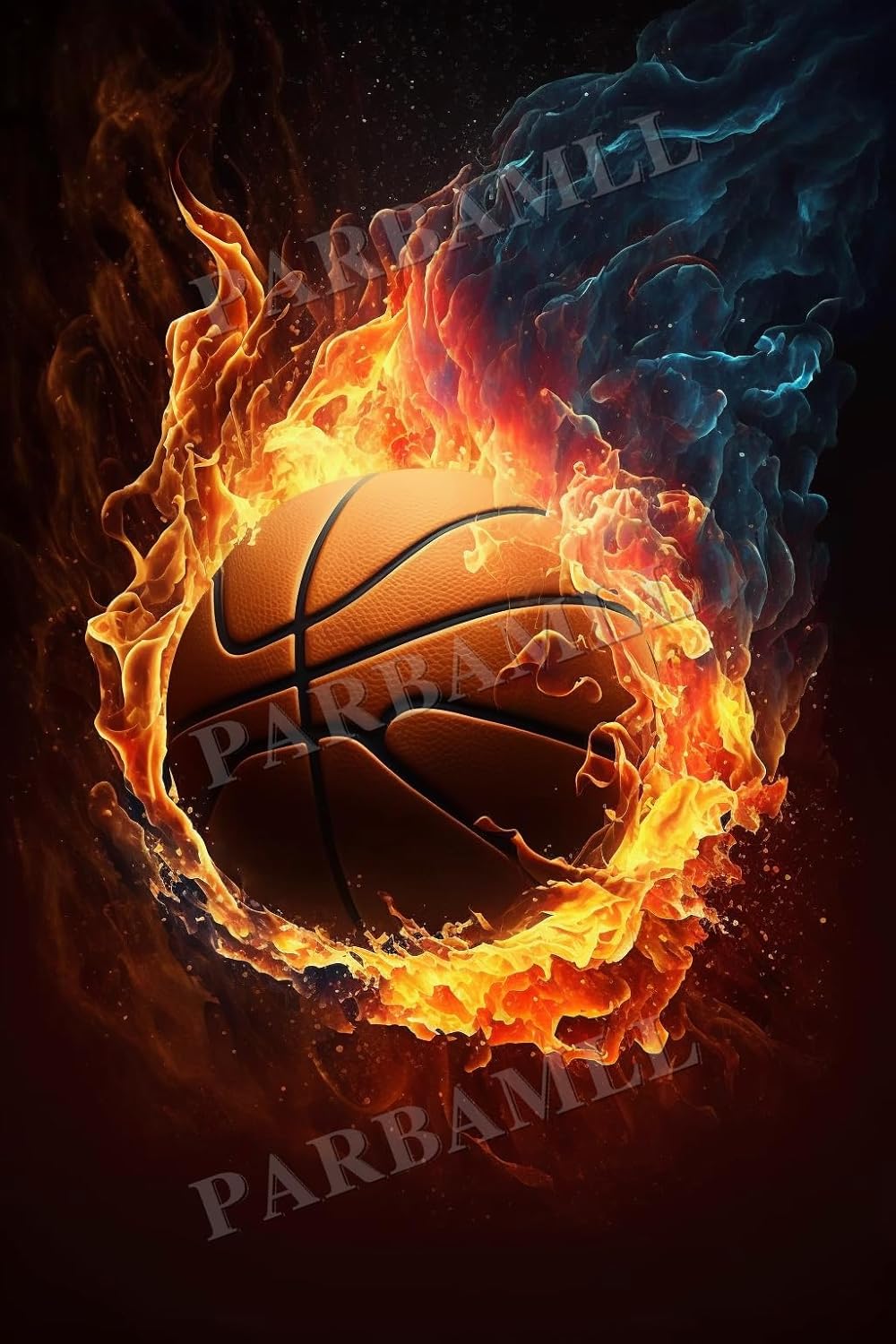 Parbamll Flame Basketball Diamond Painting, Cross Stitch Adult Children Handmade DIY Art Round Diamond Paste Decorations, Suitable for Wall Decor Bedroom Decor and Birthday Gift Giving 20X20in