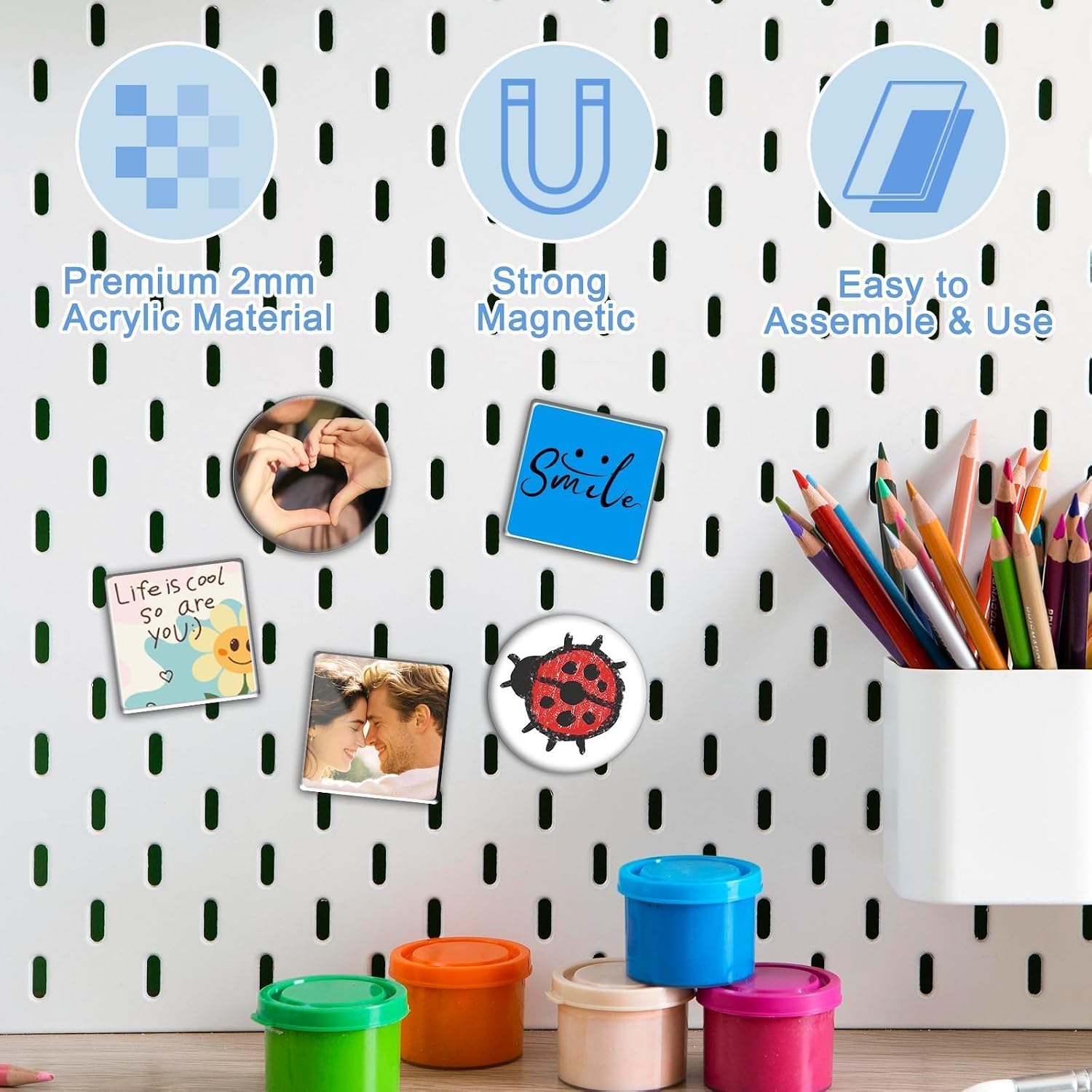 20 Pieces DIY Fridge Magnet Kit,Acrylic Magnet DIY with Adhesive Backing Acrylic Fridge Magnet for Office, Classroom,Home Decor(1.88 in,Round & Square)