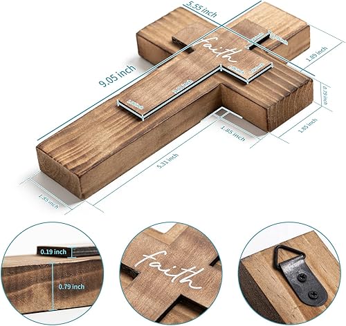 Miniatura 2 de OKSQW Cruz de madera de pared cristianos cruz religiosa espiritual regalos con gancho en la pared o mesa colgante con fe para la iglesia decoración