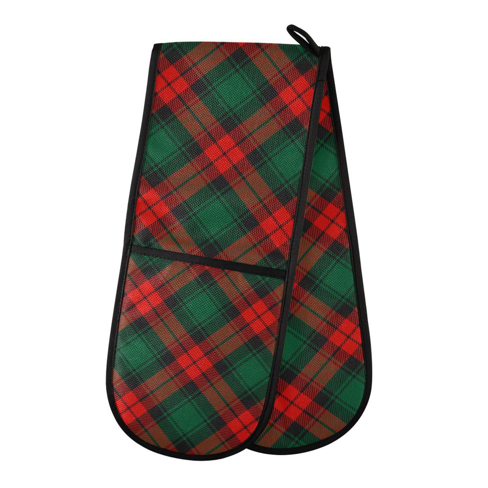 Oven Gloves Double Oven Gloves Red Green Tartan Plaid Oven Mitts Pot Holder Heat Resistant Quilted for BBQ Baking Kitchen Cooking Gloves