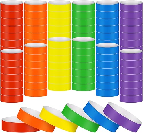 TaoBary 3000 pulseras de papel para eventos de fiesta de neón, pulseras impermeables de colores, bandas de mano de identificación, bandas adhesivas