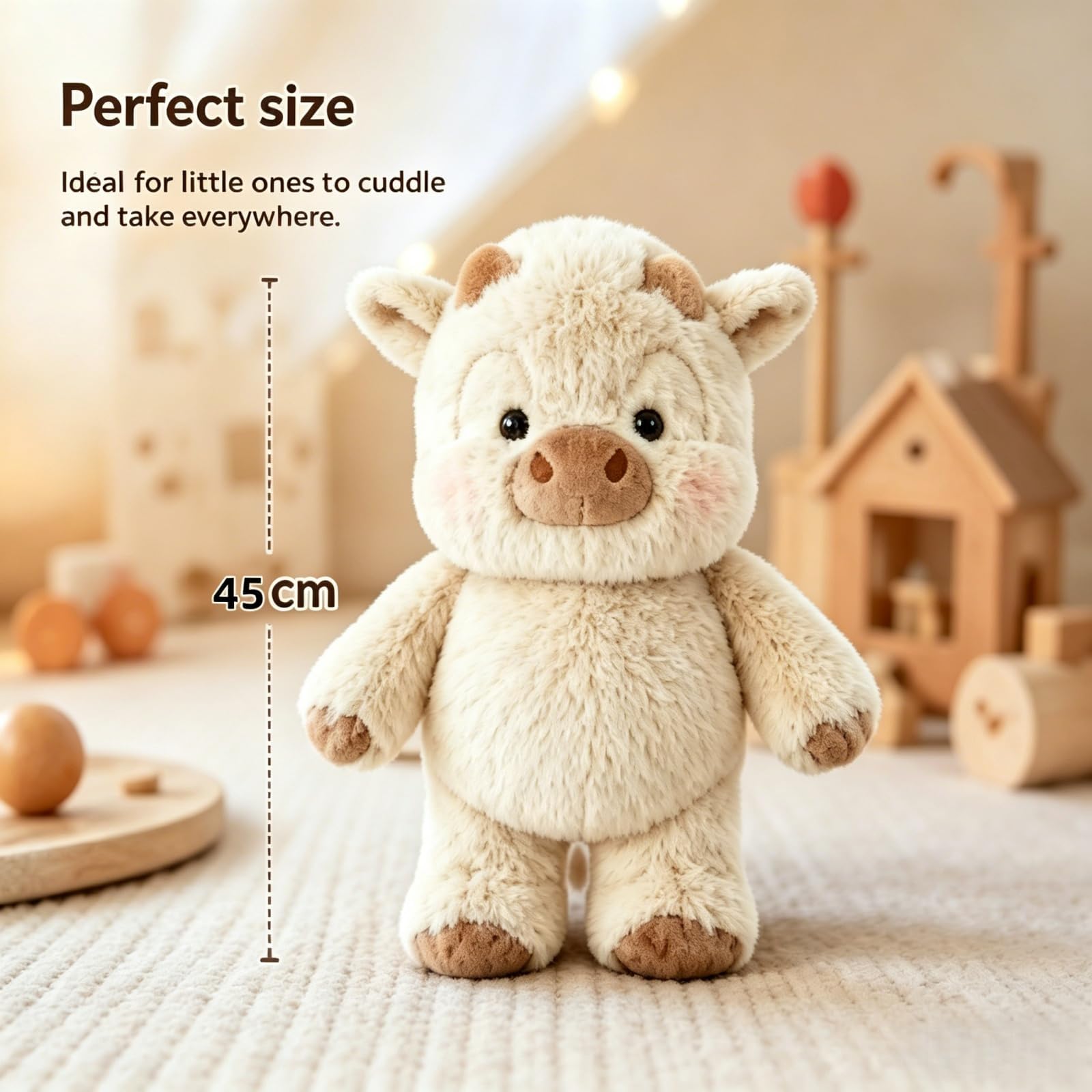Peluche Vache Qui Court 45 cm, Highland Cow Kuscheltier,Adorable Animal Peluche Vache Qui Court À Fourrure,Laufendes Kuscheltier,Running Cow Plush,Peluche Vache Highland,pour Enfants et Adultes,Doudou