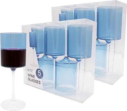 Miniatura 8 de PARTY BARGAINS Copas de vino de plástico irrompibles de dos tonos, color blanco y transparente, paquete de 5, copas de plástico resistentes,