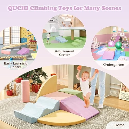 Miniatura 7 de QUCHI Juguetes de escalada para niños pequeños, juguetes de escalada para interiores, juego de bloques de escalada de espuma suave de 7 piezas,