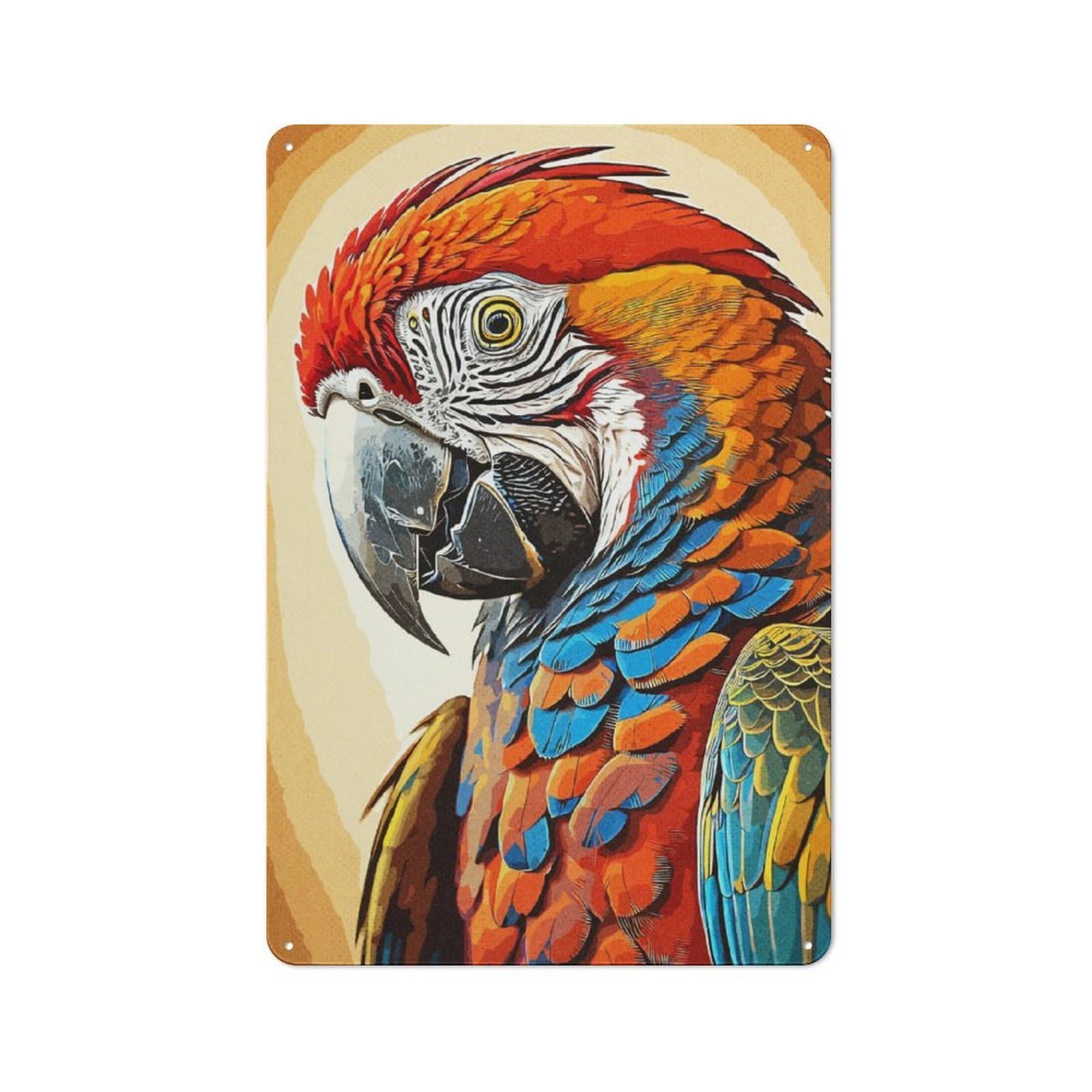 Tin Sign 30x20cm with Vintage Parrot for Workshop Wall, Rustic Decor, Suited to Workshop Decor Fans