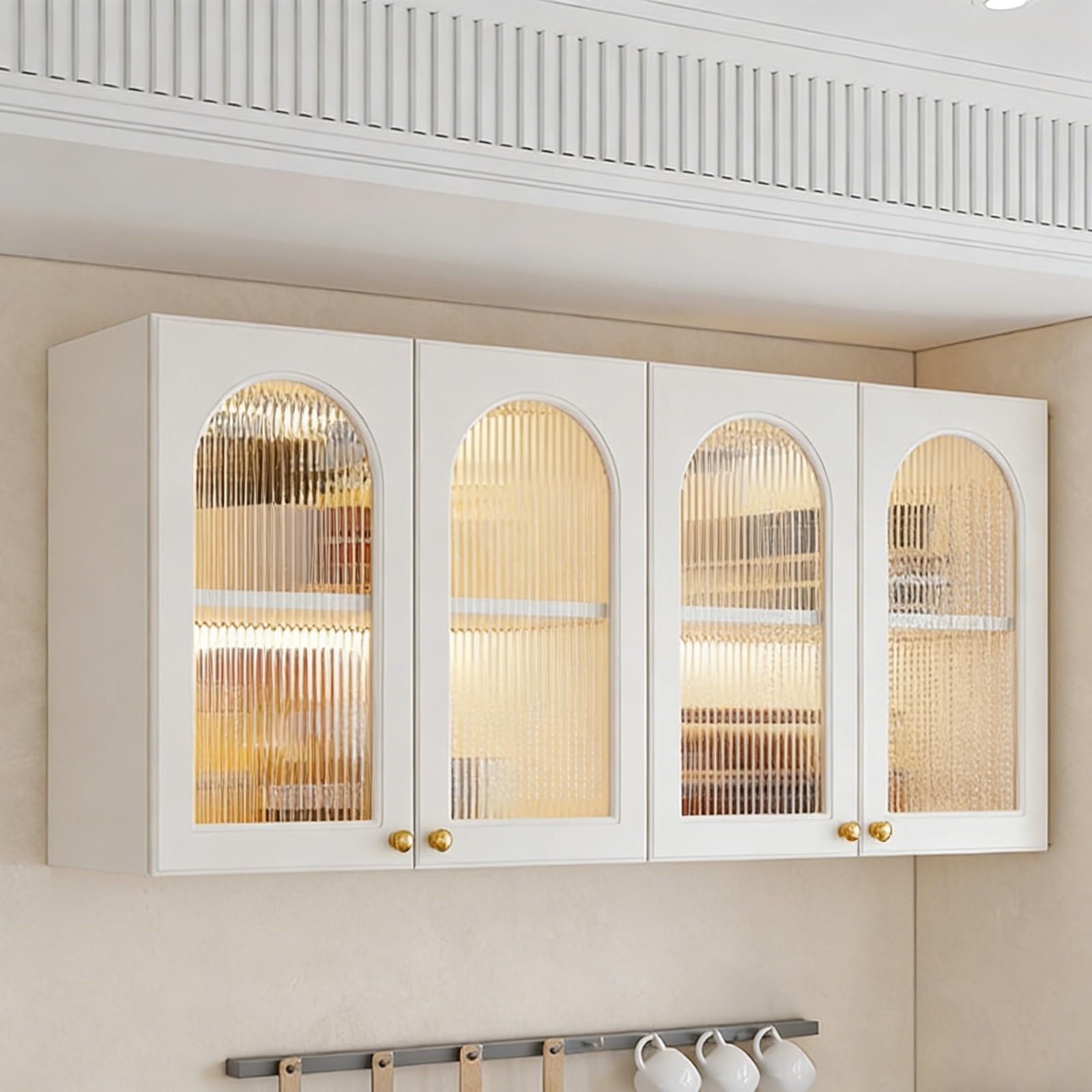 BHGFYXBS Cream Arched Wall Cabinet Solid Wood Bathroom & Kitchen Sto With S Doors Floating Mcine Cabinet For Laundry & Pantry,140 * 40 * 60Cm/55.1 * 15.7 * 23.6In,140 * 40 * 60cm/55.1 * 15.7 * 23.6in