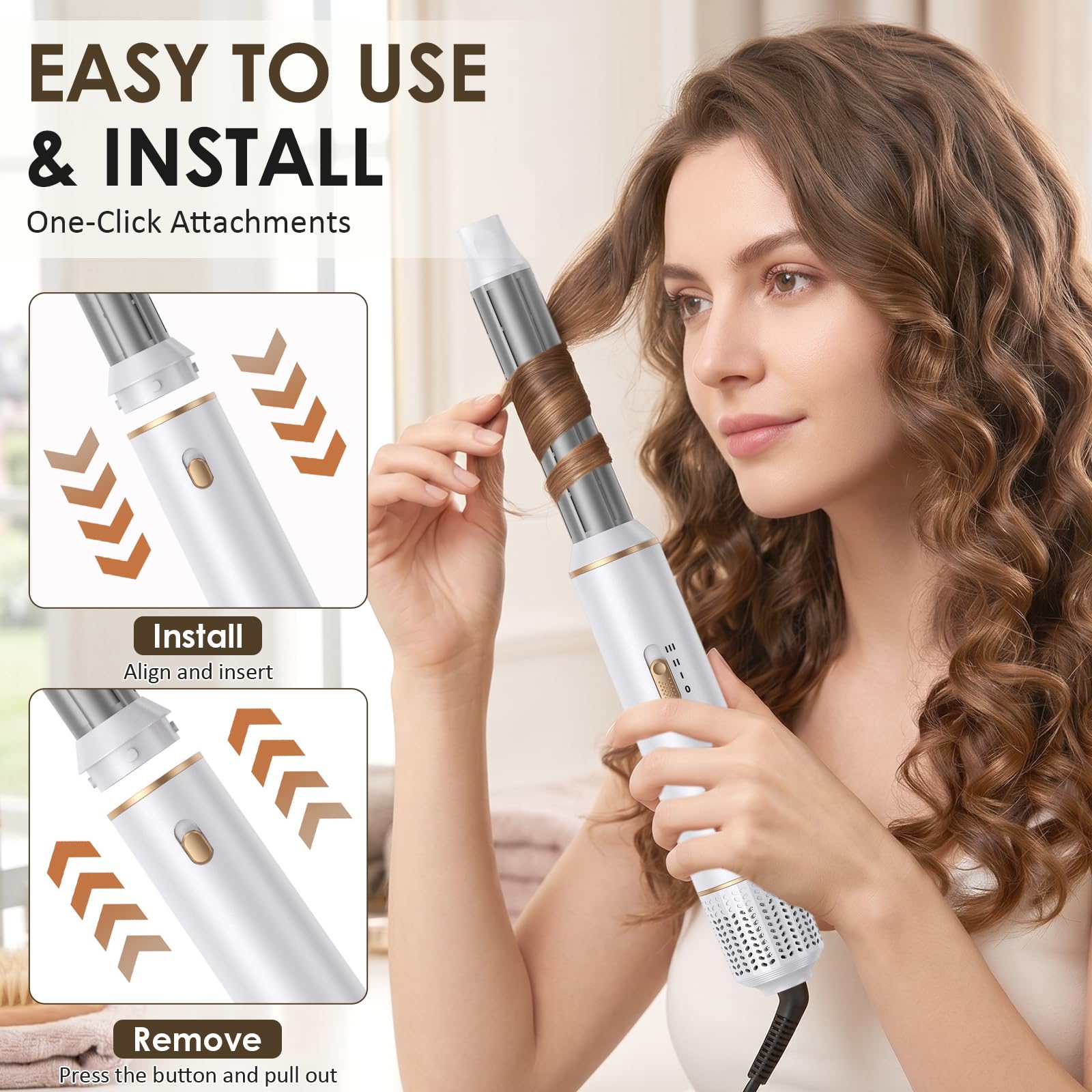 5 in 1 Airstyler Hairstyler, Haarstyler 3 Stufen, 1000W Warmluftbürste | Rundbürstenföhn, Lockenstab Automatisch mit Luft, Haartrockner Föhnbürste für Locken, Volumen, Glätten & Trocknen