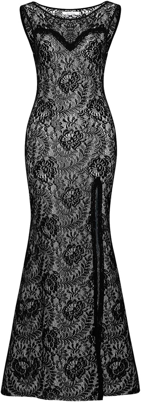 Absolute Rosy Women's Sleeveless Scoop Neck Split Side Evening Dress Black M(YY-EDL4)
