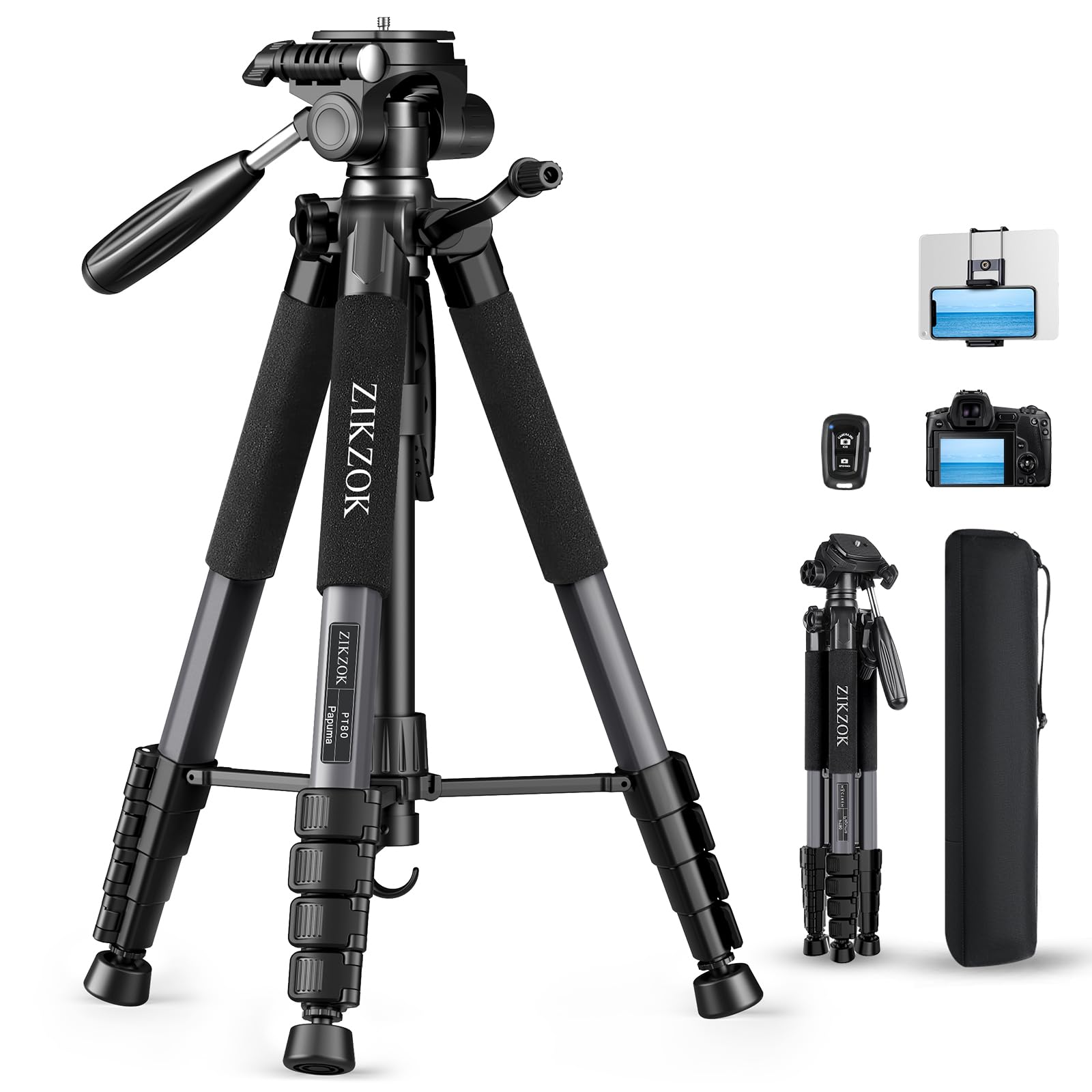 75" Camera Tripod Stand, Heavy Duty with Remote for DSLR iPad iPhone