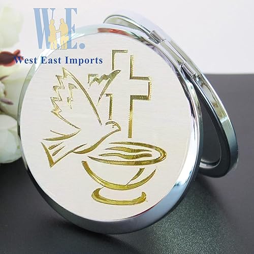 Miniatura 4 de WE 12 piezas de recuerdos de fiesta de bautismo para niño y niña, recuerdos de bautizo/bautizo con bolsas de organza, espejos compactos de