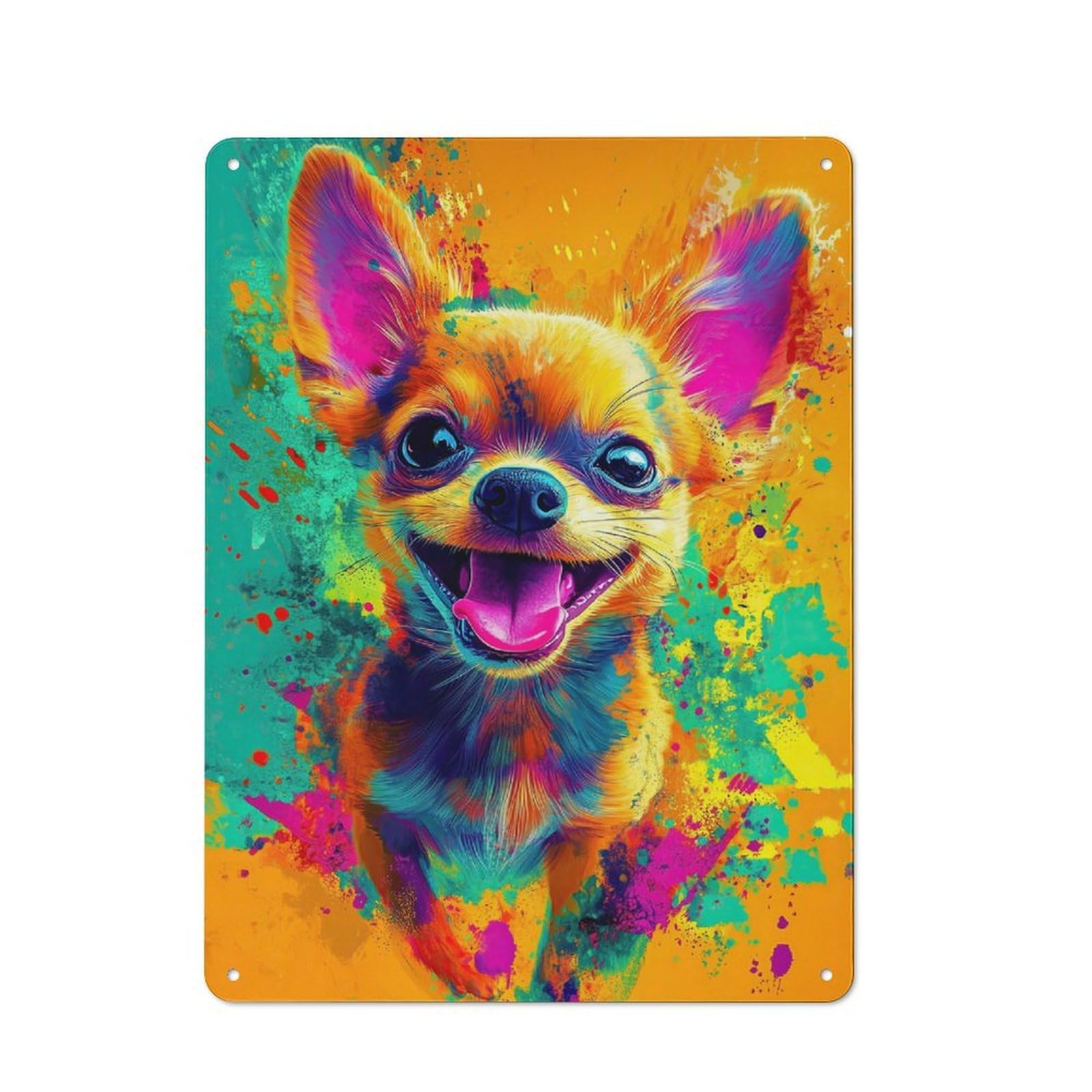 Junmoney Style-7 For Café Or Restaurant, Colorful Chihuahua Portrait Retro Metal Sign 40X30cm, Gift For Café Owners And Decorators During The Christmas Season