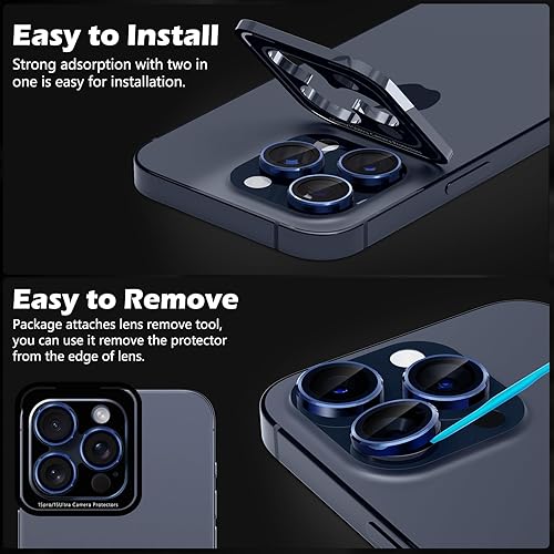Miniatura 5 de imluckies Protector de lente de cámara 3+1 para iPhone 15 Pro - iPhone 15 Pro Max, cubierta de lente de anillo individual de metal con diamante con