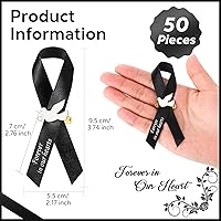 Vista 2 de 50 piezas de cintas de funeral de paloma, cintas conmemorativas de funeral, alfileres de servicio conmemorativo clásico, cinta de respeto con moño