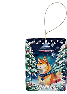 Caroline's Treasures Shiba Inu Christmas Porcelain Ornament Christmas Tree Hanging Decorations for Home Christmas Holiday, Rectangle, Gift, Multicolor
