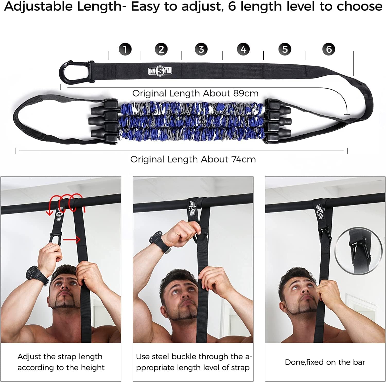 INNSTAR Elastique Musculation Traction Fitness pour des Pull Up Bar | Réglable Bandes de résistance Musculation pour des Pull Up Bar, Bandes de Traction pour Pilates,Stretching, Gym pour, Pull-Up