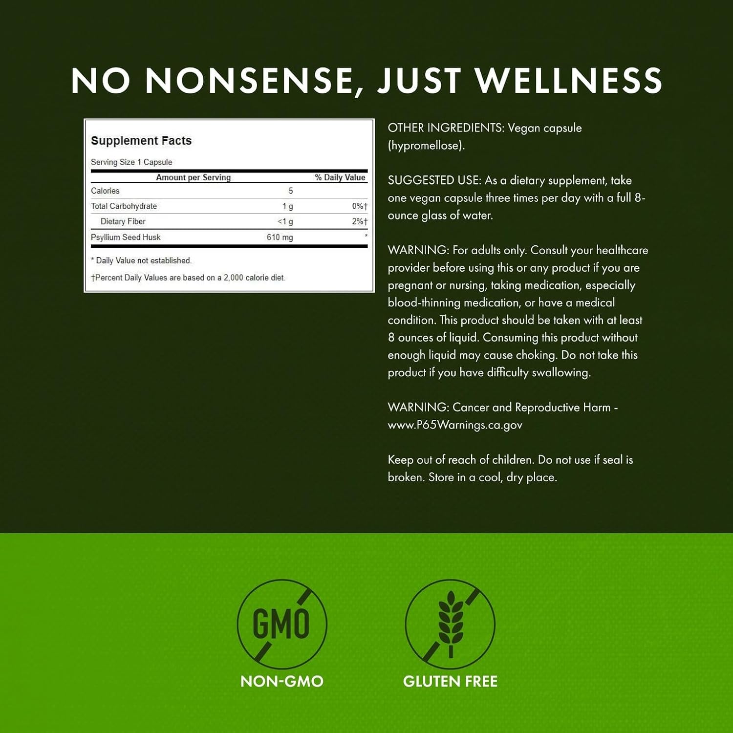 Swanson Psyllium Husk Dietary Fiber Supplement 610 mg 300 Capsules - (3 Pack)