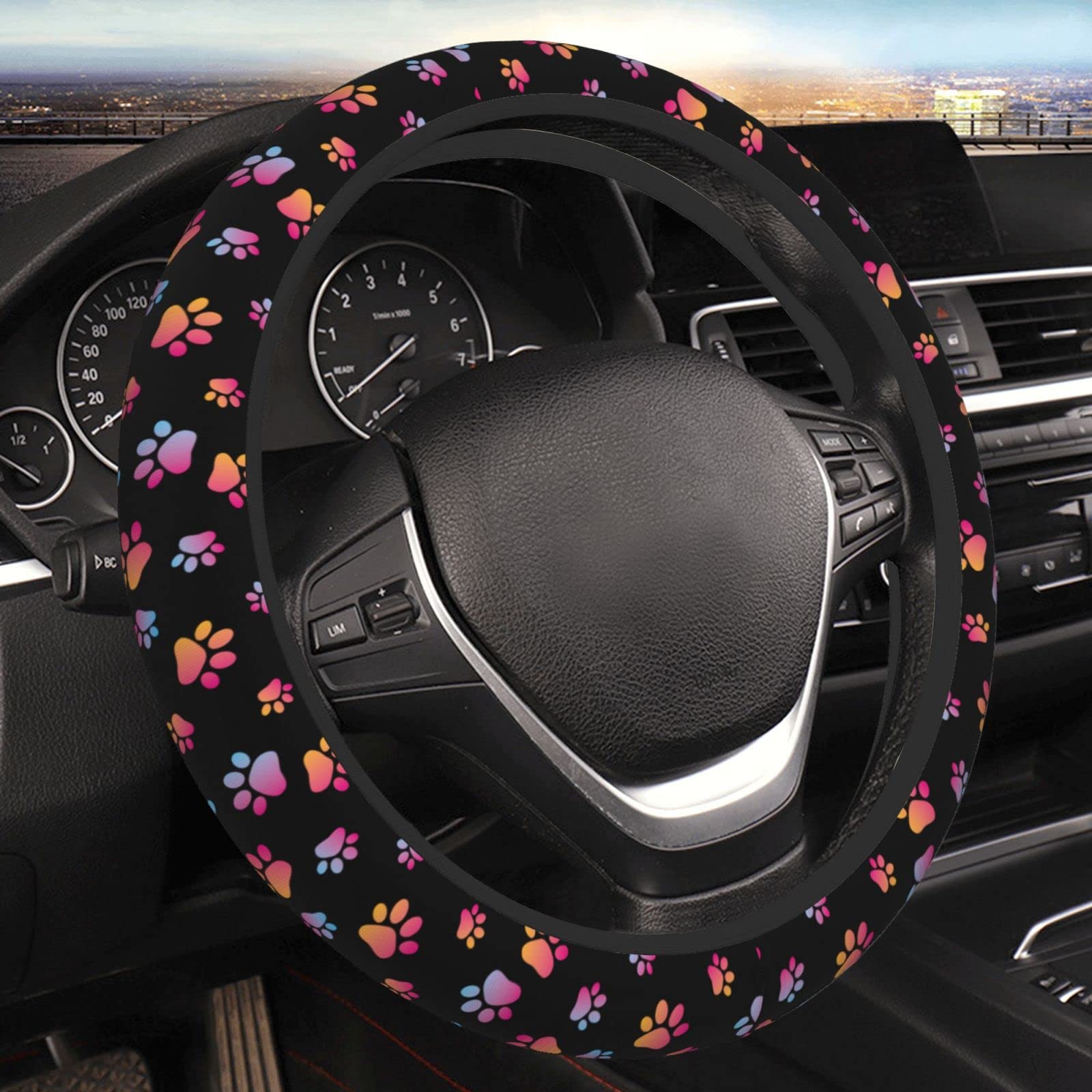 Paw Print Steering Wheel Cover Neoprene Universal 15 Inches Car Steering Wheel Protector for Women Men